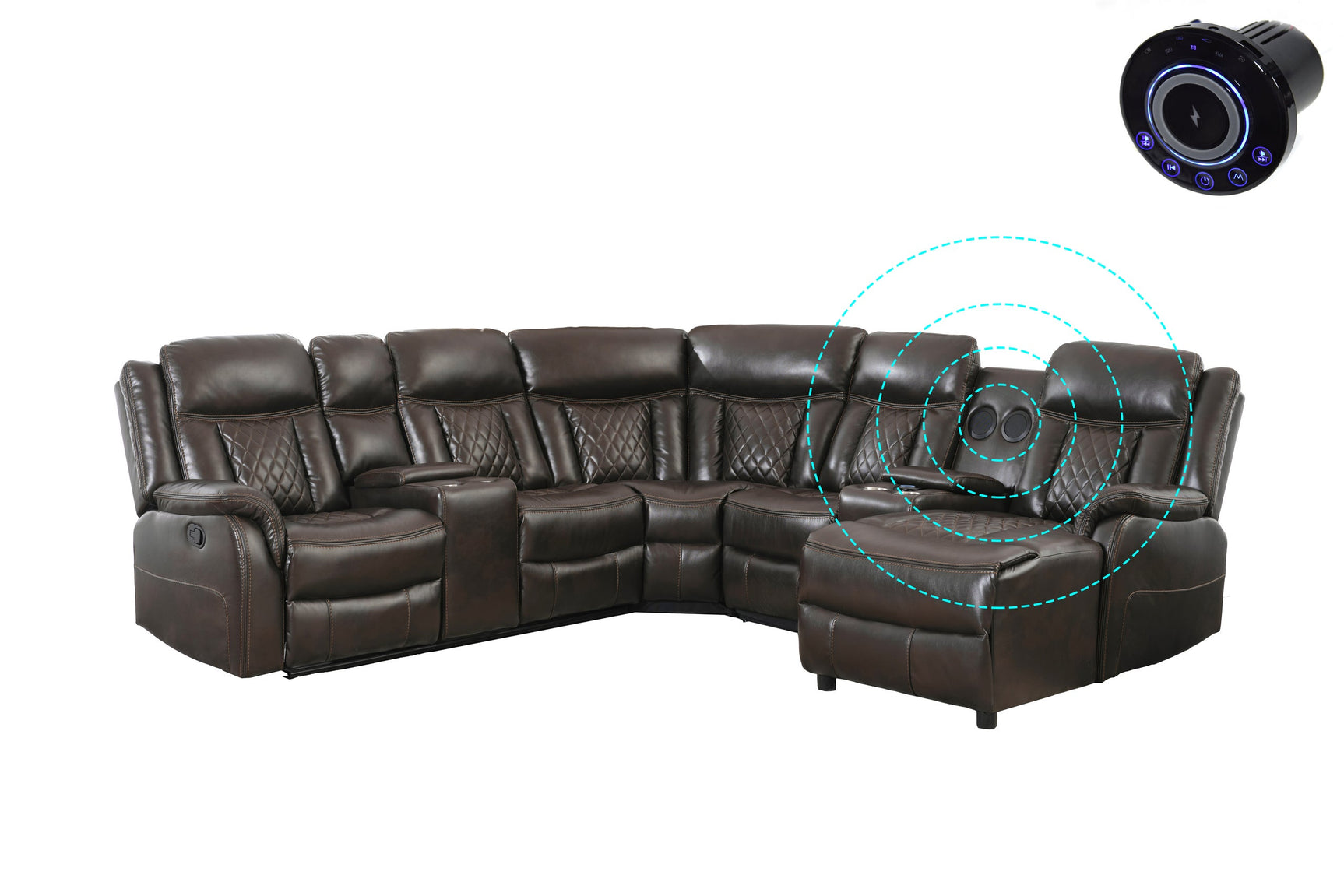 Champion brown reclining sectional with Bluetooth speaker