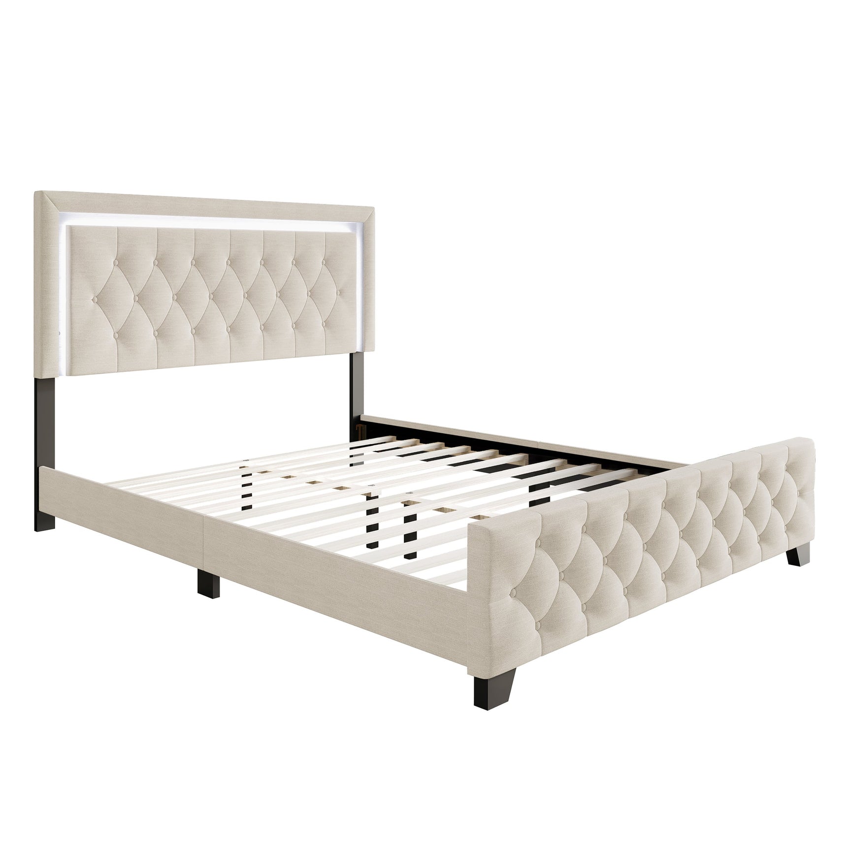 LED lighting detail on Oluma Beige King Platform Bed