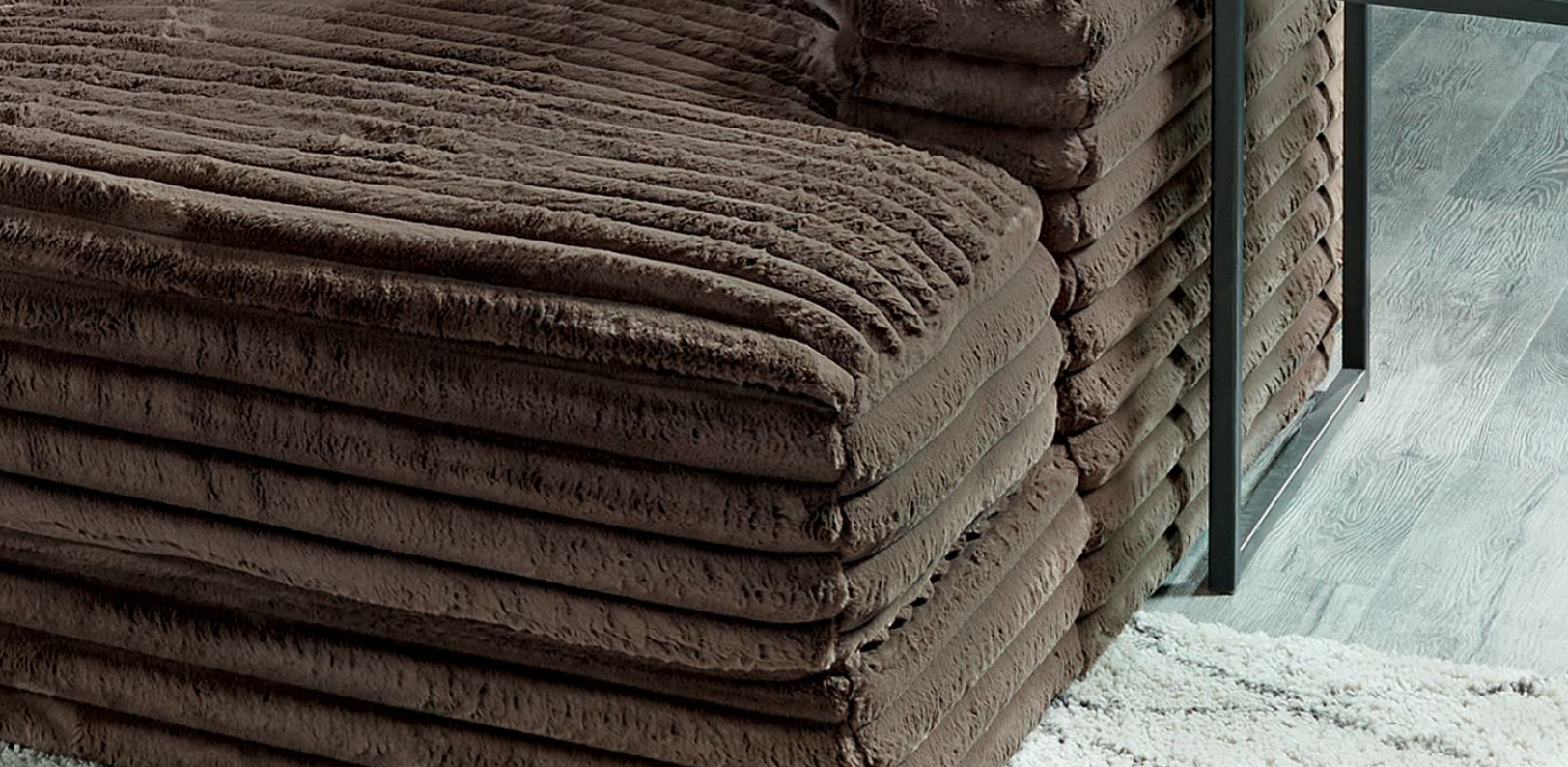 Close-up detail of Comfrey Chocolate upholstery and design
