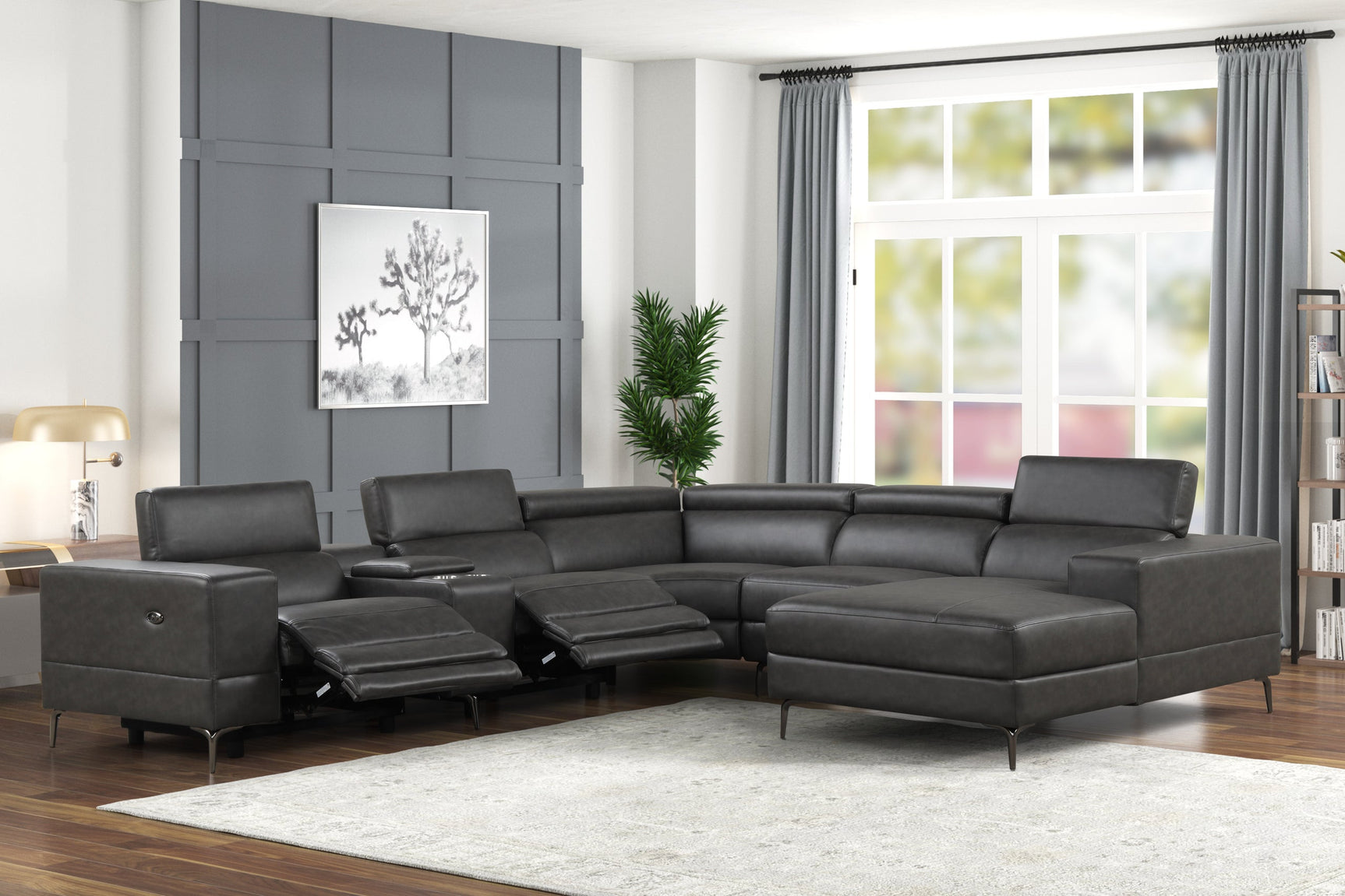 Sectional sofa showing power recliner seating