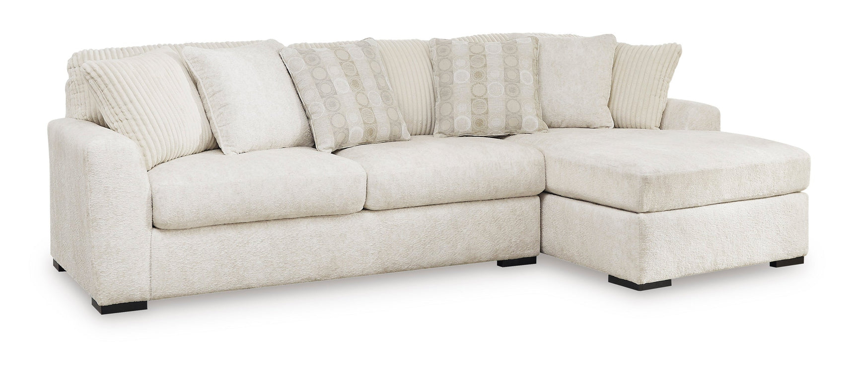 Close-up detail of ivory upholstery on Chessington sectional sofa