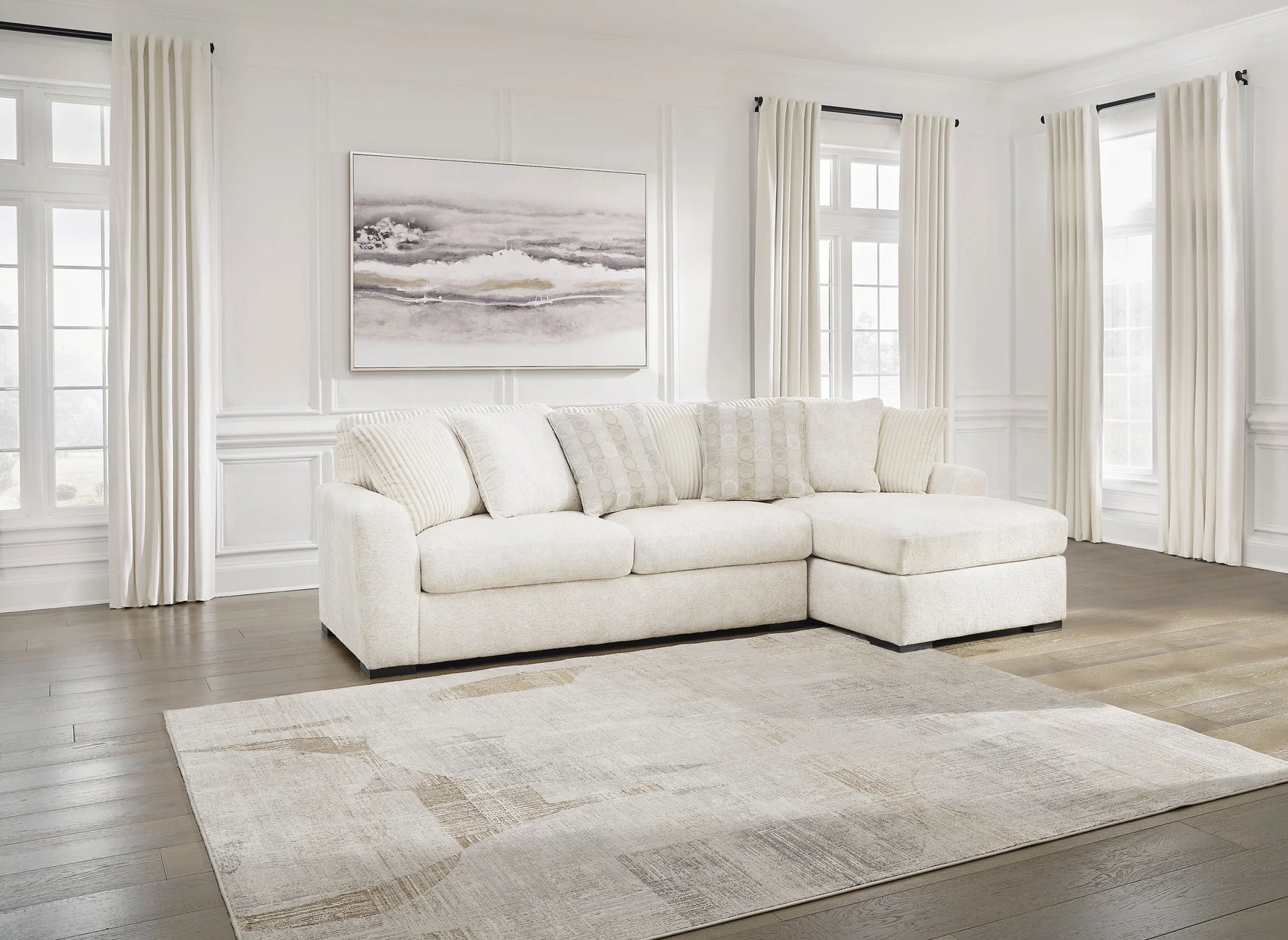Ashley 619-04 Sectional sofa side view showing L-shape in ivory