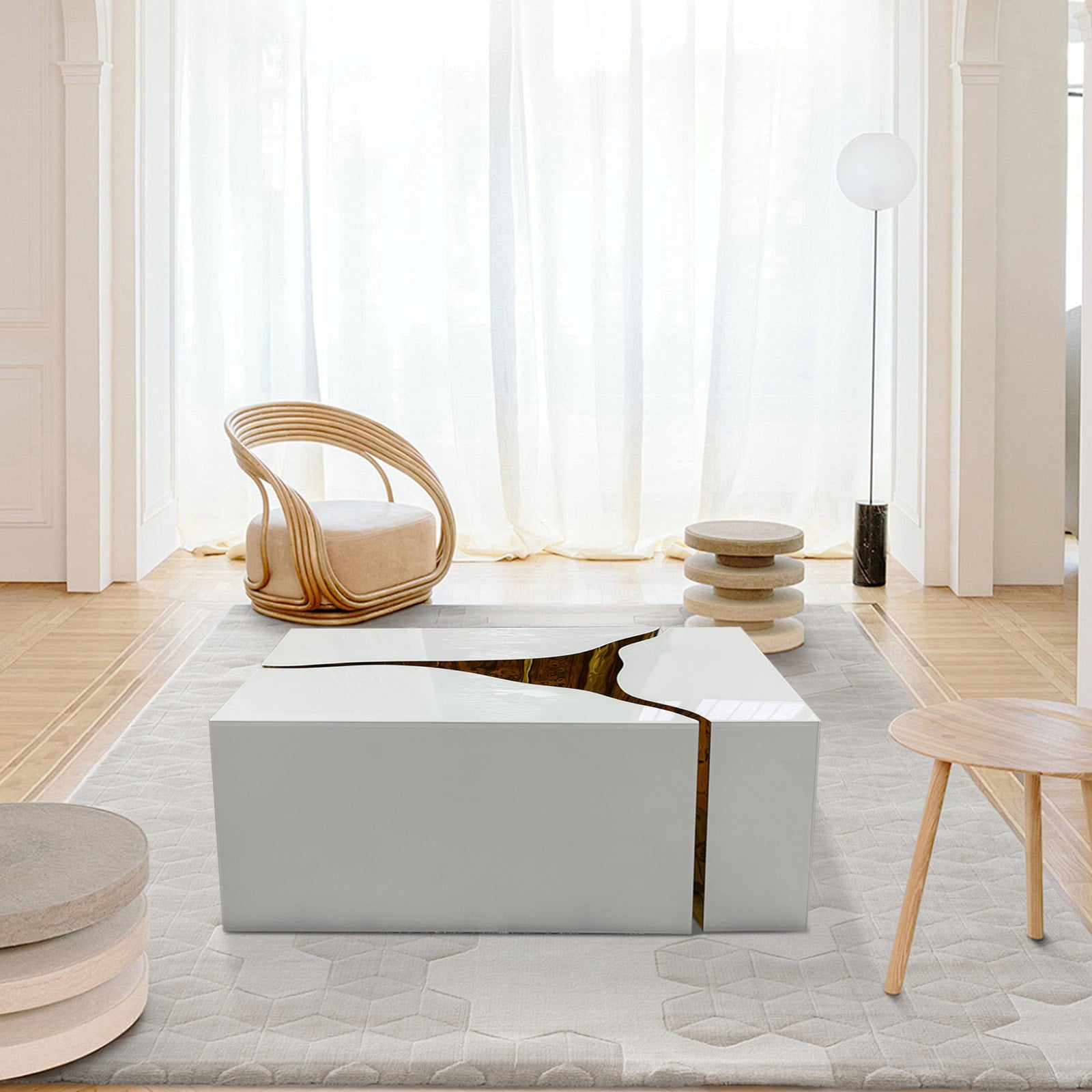 Ariana white coffee table front angle