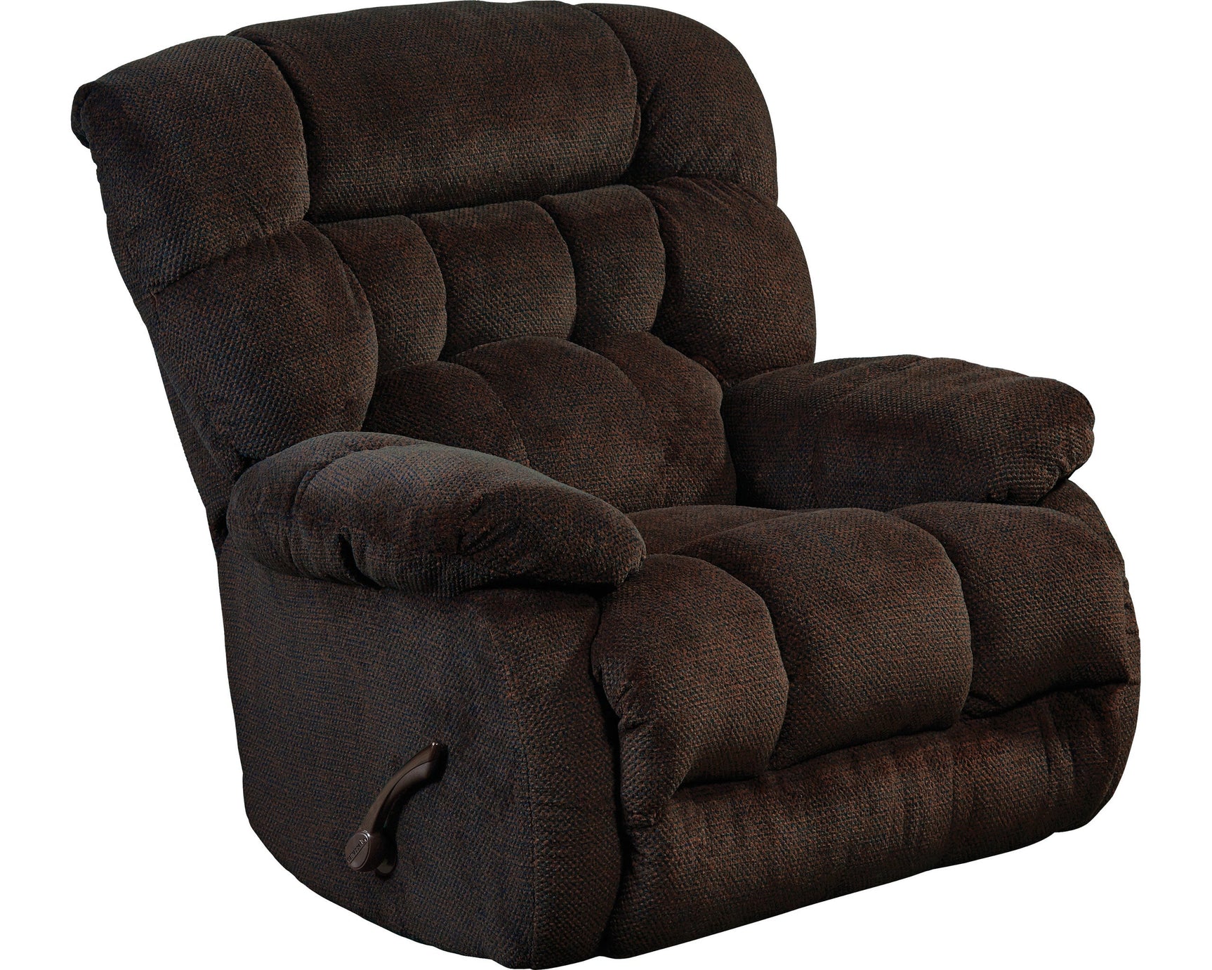 Zay Chocolate Rocker Recliner side angle showing chaise pad