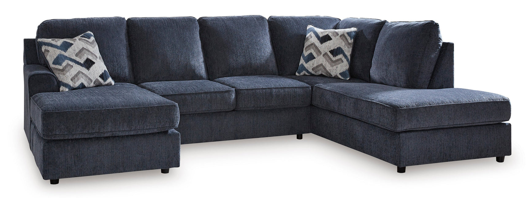 Ashley 953-02 sectional sofa in cobalt blue, side view