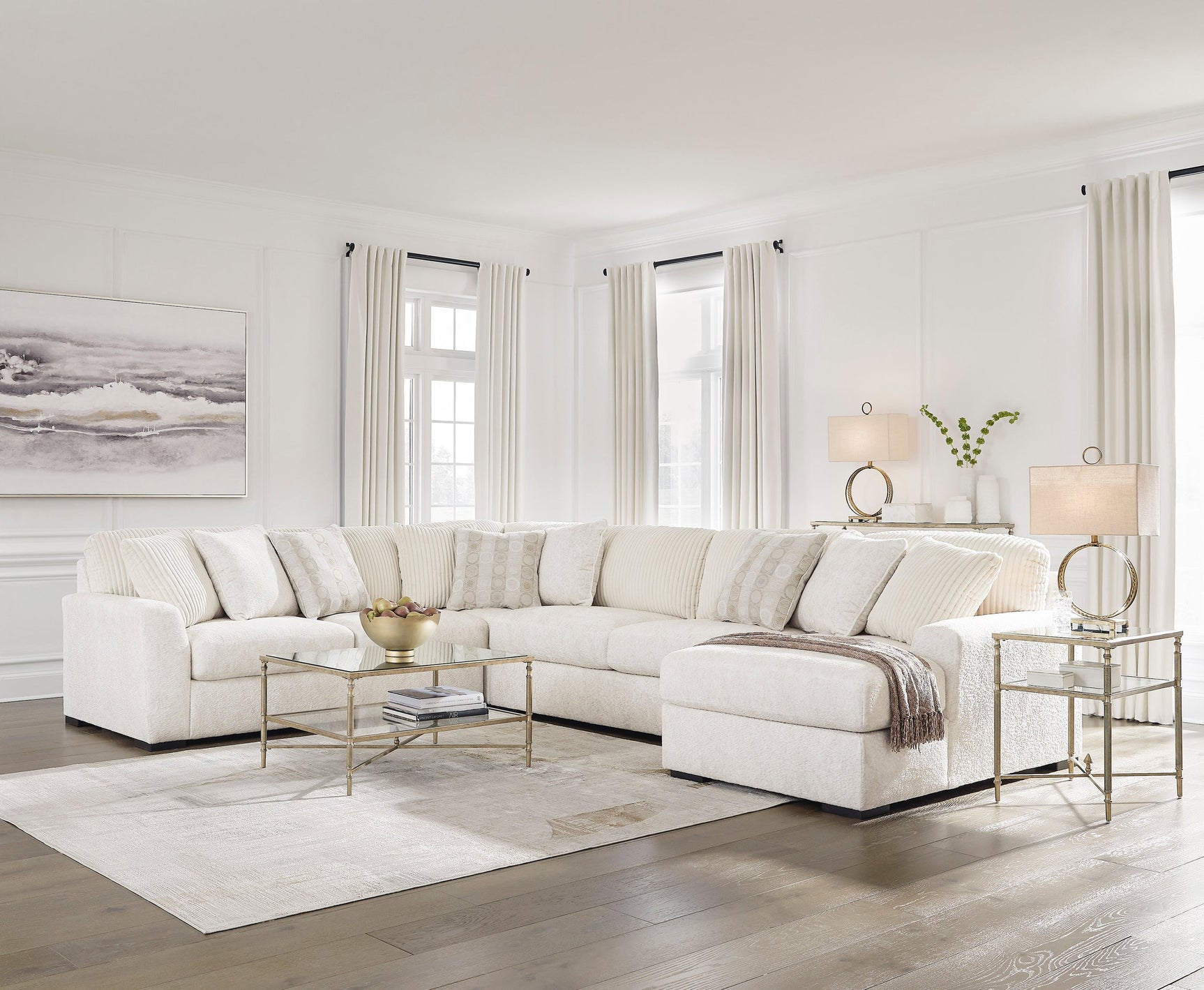 Close-up detail of Chessington Ivory Oversized Sectional sofa cushions and upholstery