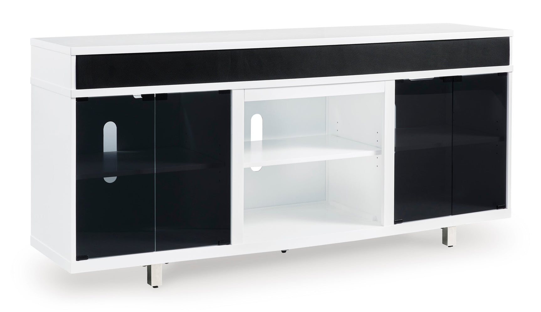 Side angle of W756-68 TV stand showing storage area