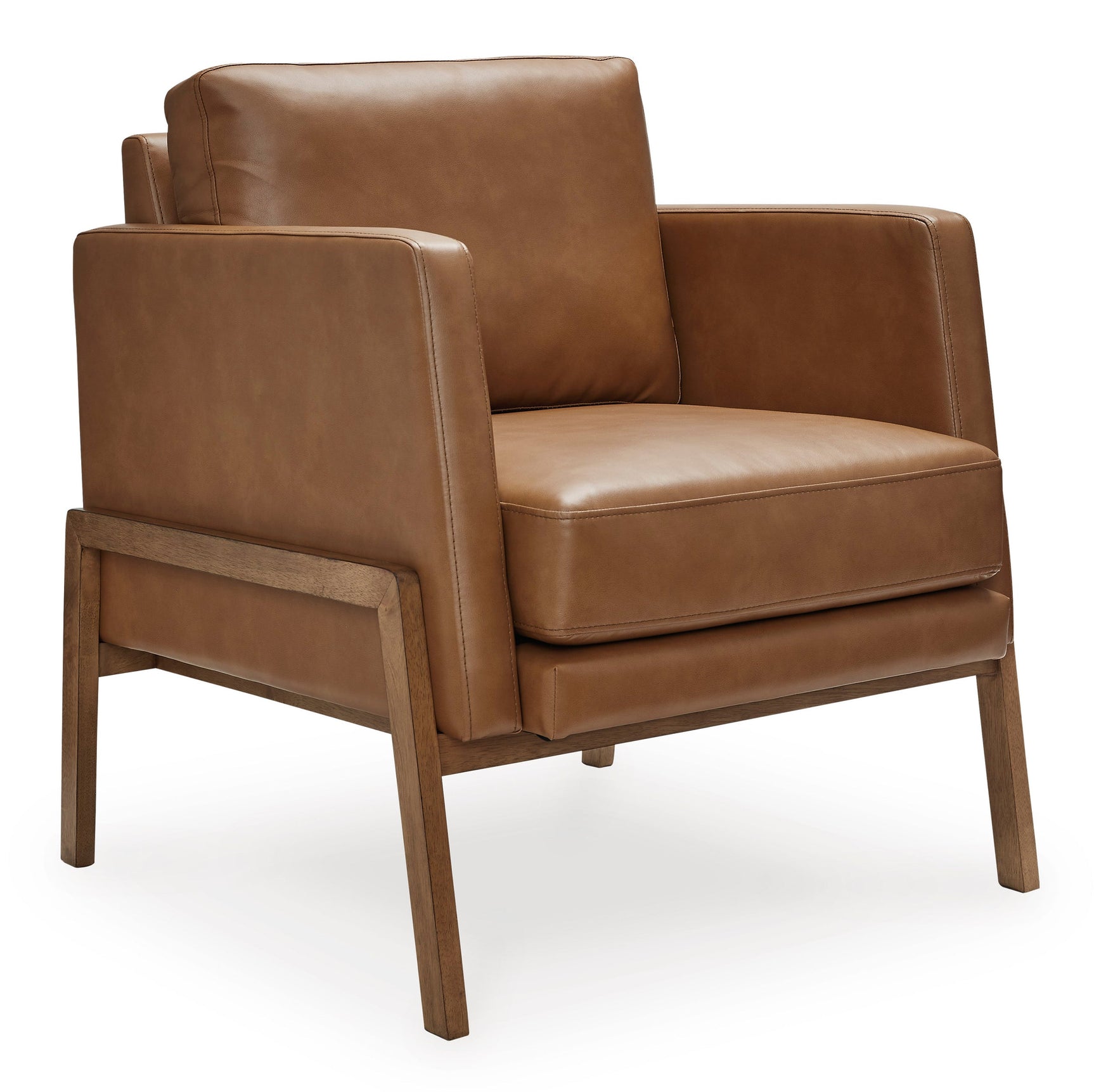 Numund Accent Chair wood frame and leather upholstery side view