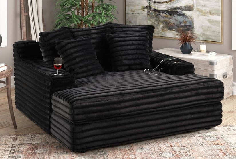 Quinn Onyx Chaise Lounge angled front view