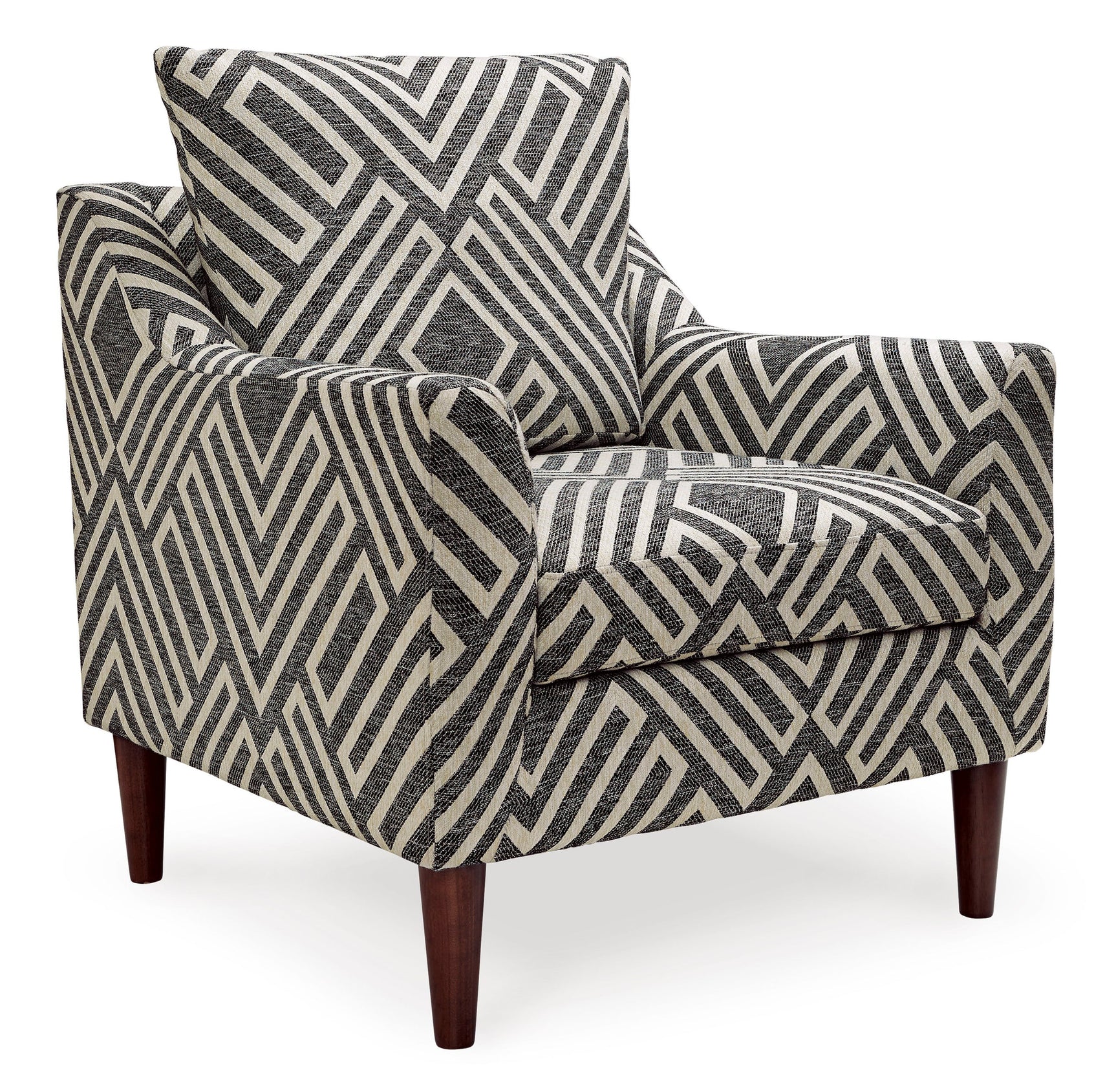 Side angle of Morrilton Accent Chair showing natural and charcoal upholstery