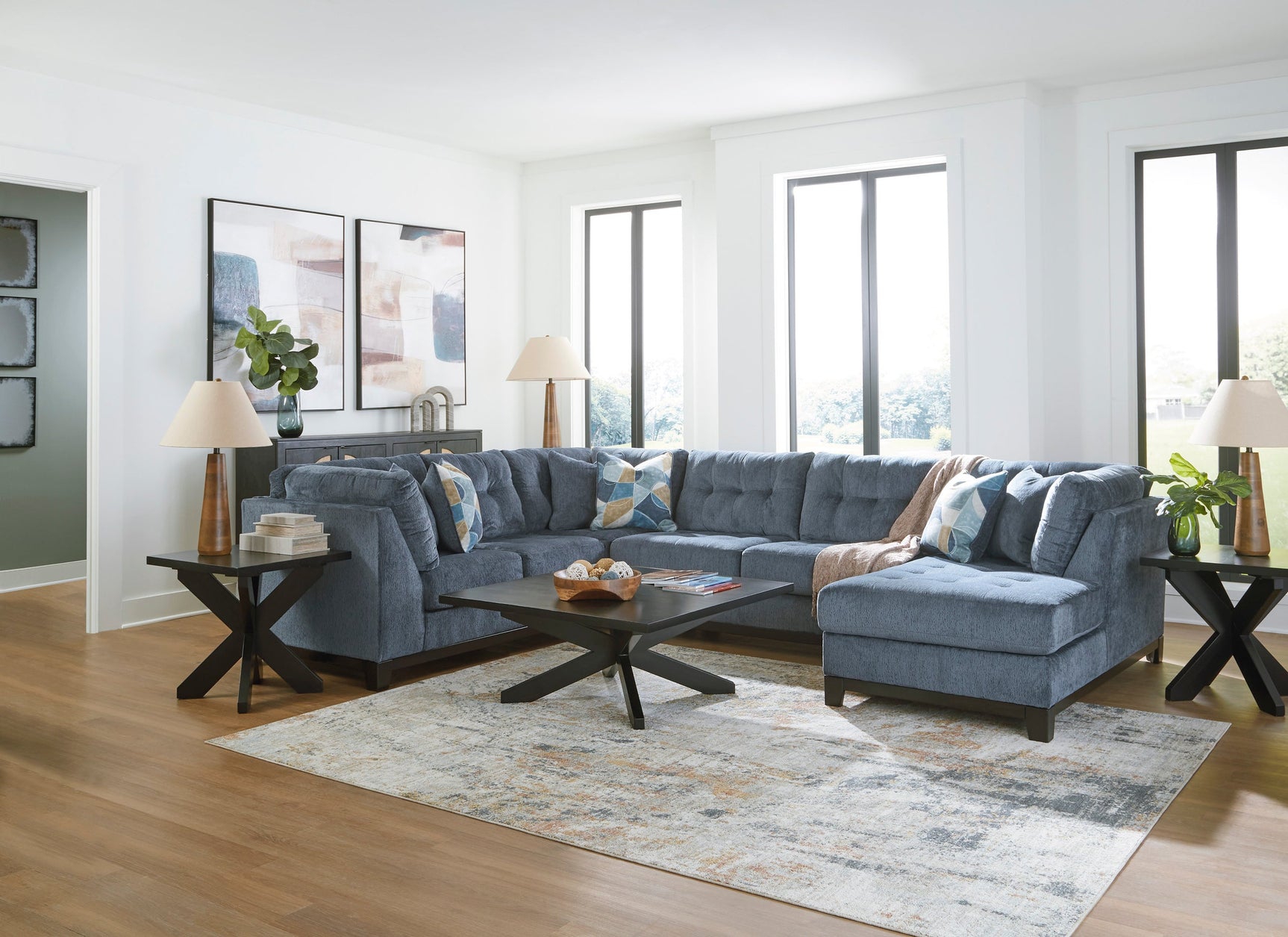 asi navy sectional sofa detail view