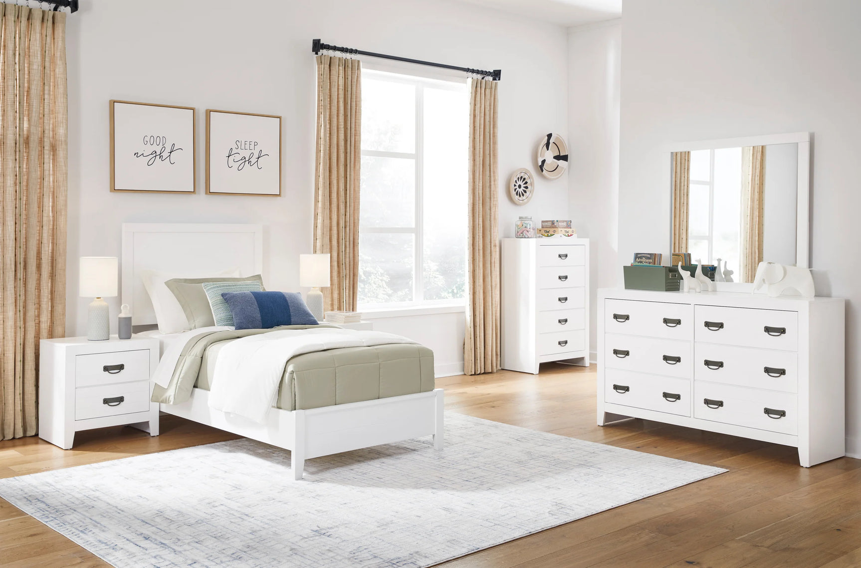 Side view of Robert White Panel Bedroom Set bed showing panel design