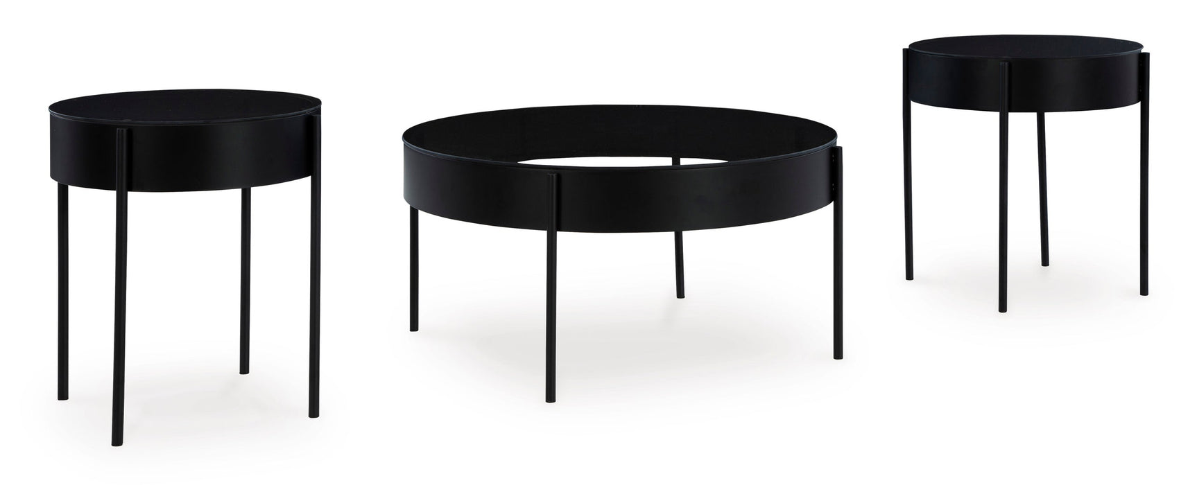 Hom Black Occasional Table Set showing side angle of medium table