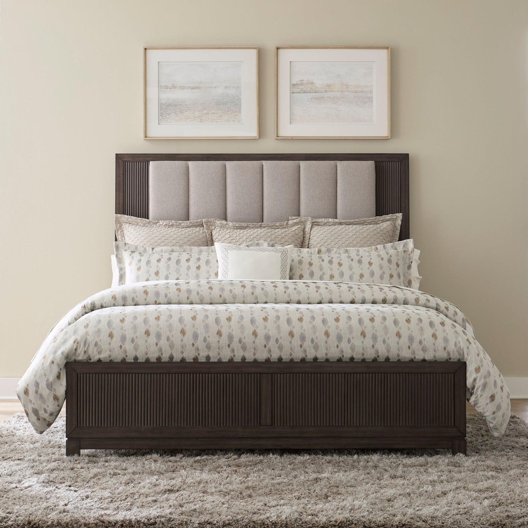 Side view of Ree Cafe Upholstered Panel Bedroom Set bed showing panel details