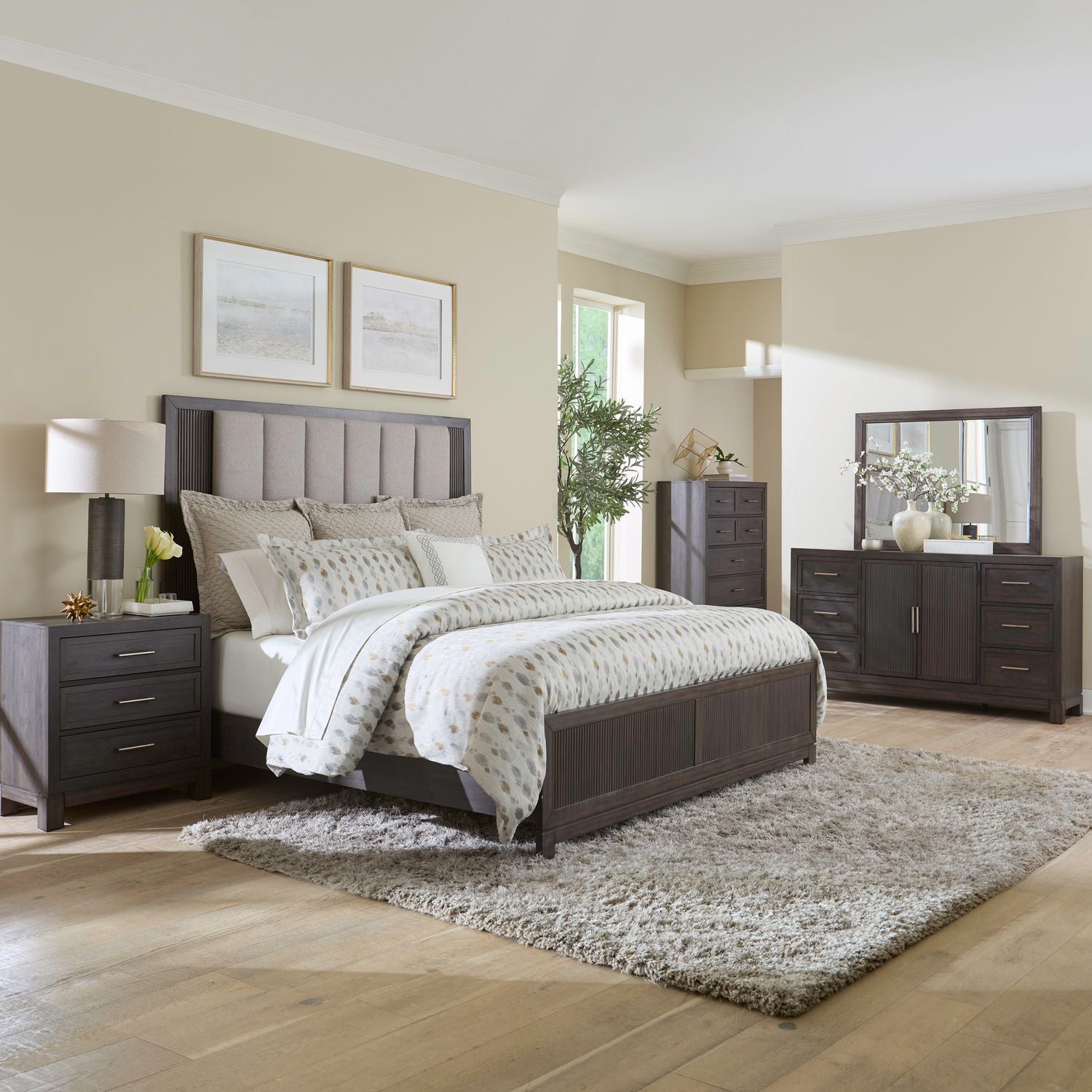 Ree Cafe Upholstered Panel Bedroom Set main view of upholstered panel bed