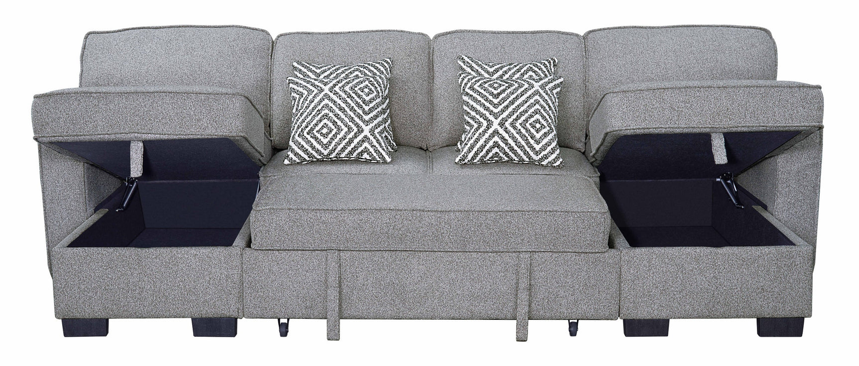 Close-up detail of Sahara Gray sectional sofa fabric and features