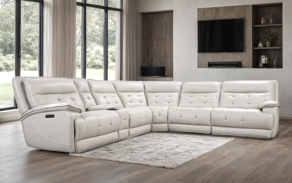 Close-up of Palma Sand sectional leather gel upholstery