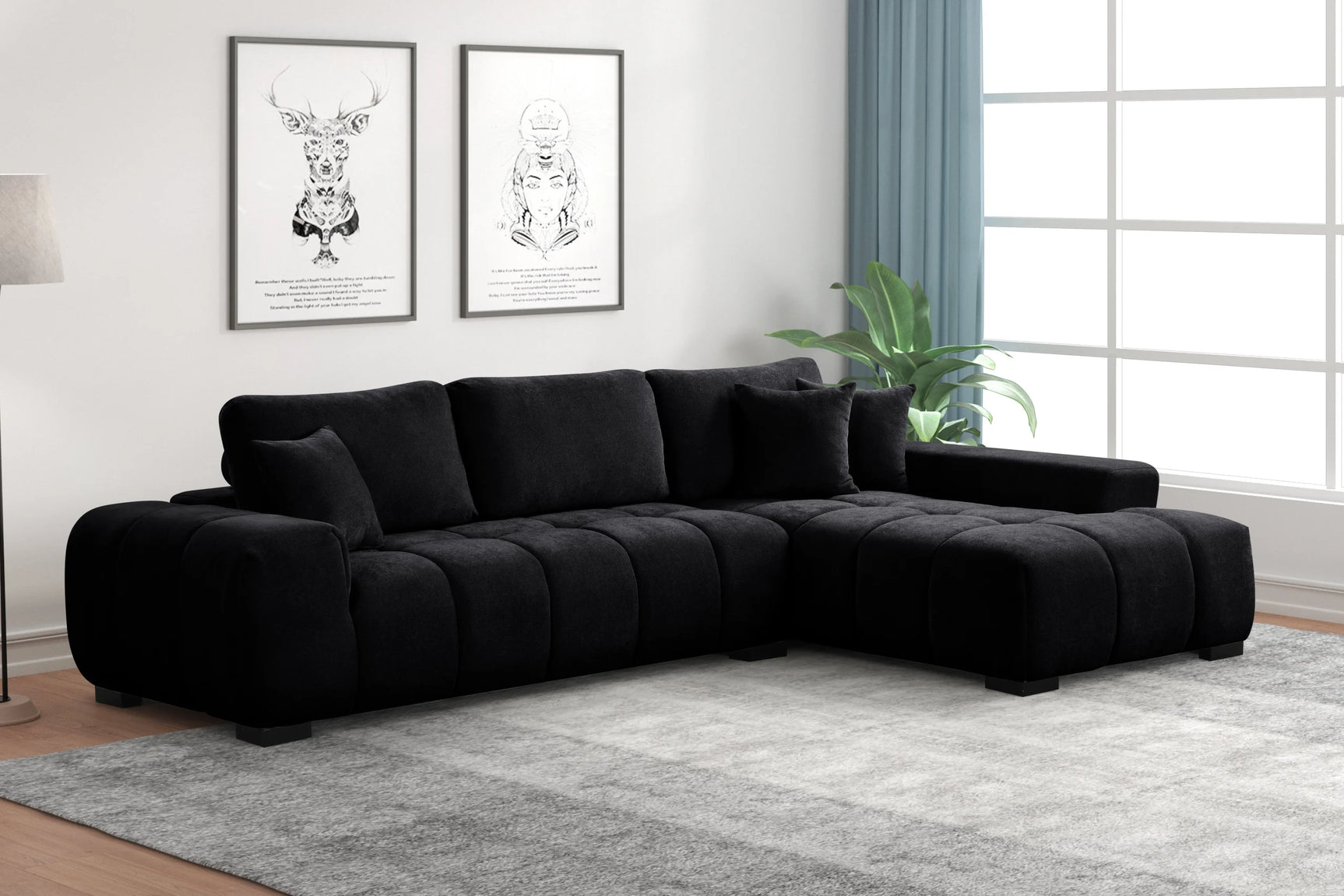 side angle view of Manhattan Black Sectional sofa