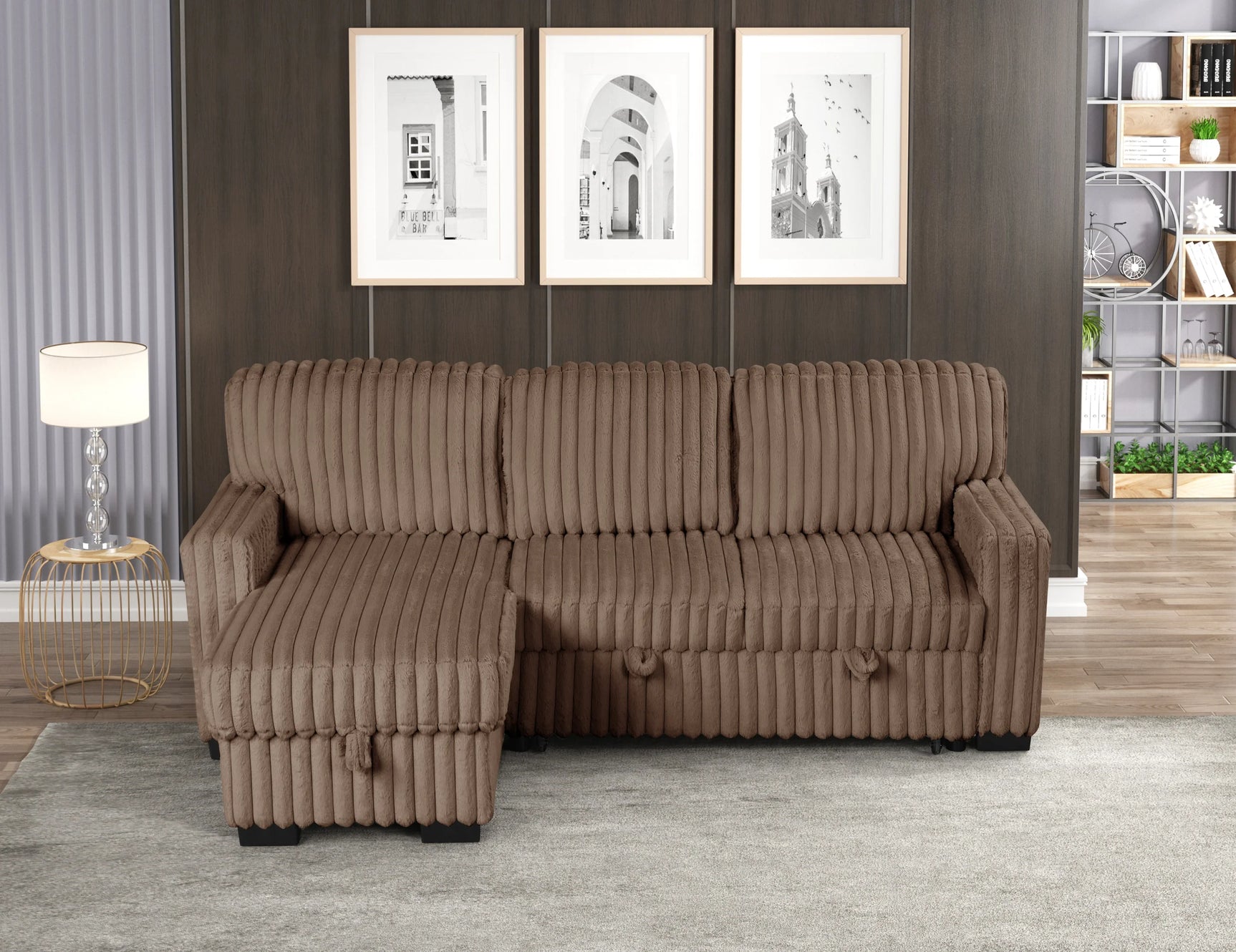 living room setup with Poland mocha sectional sofa