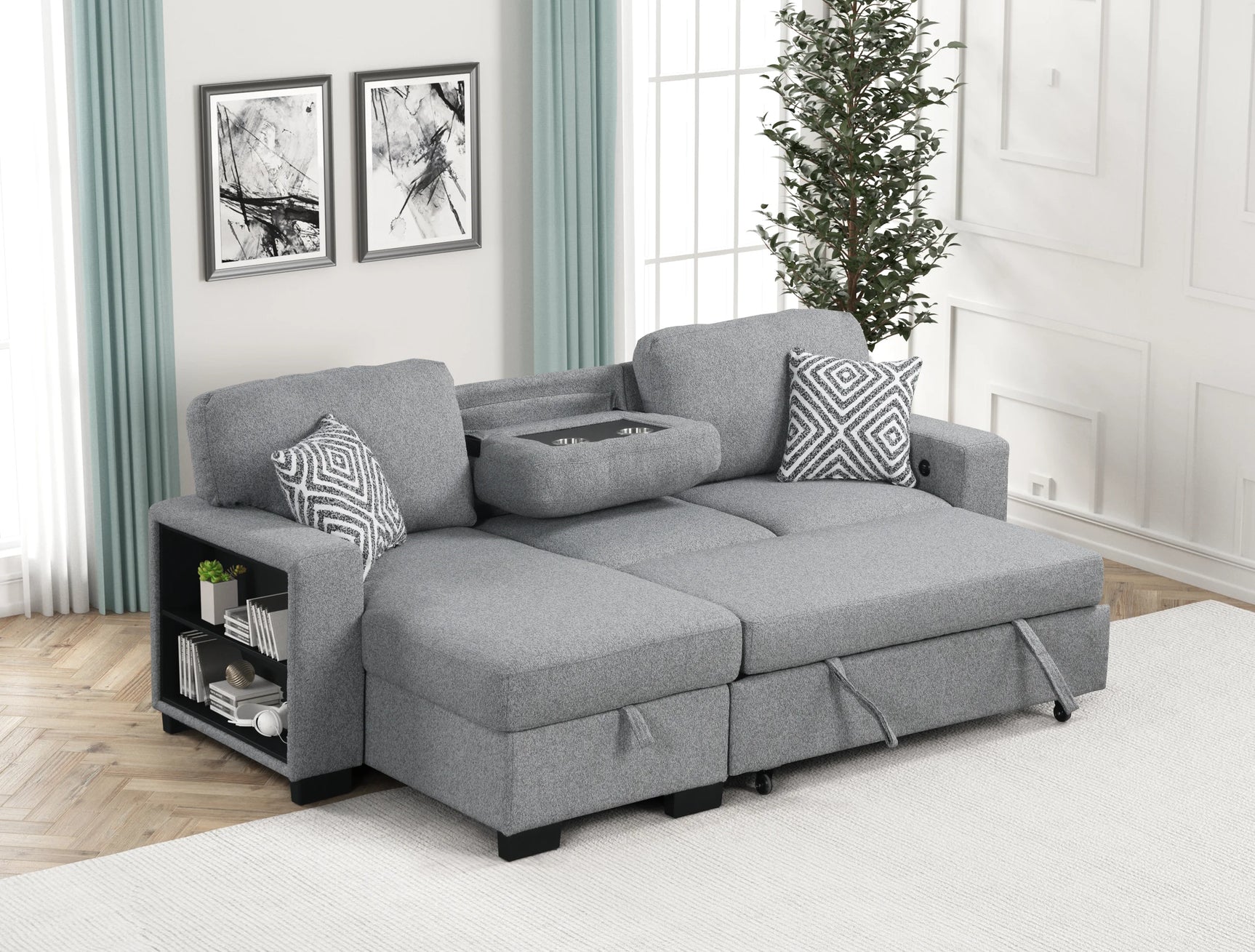 side view of Pacific Gray Reversible Sectional with Pull-Out Bed