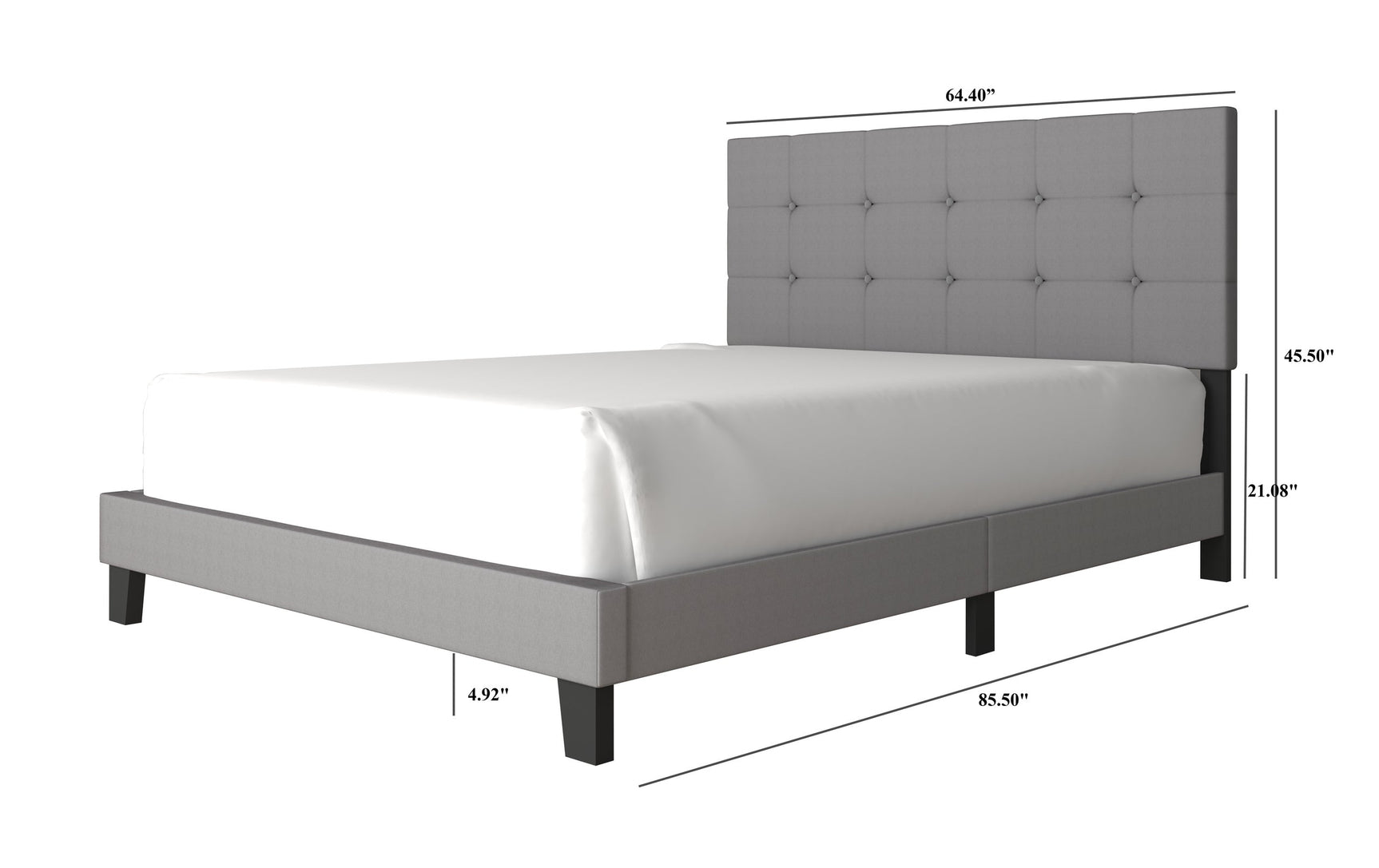 Elegant gray velvet fabric detail on Nini full platform bed