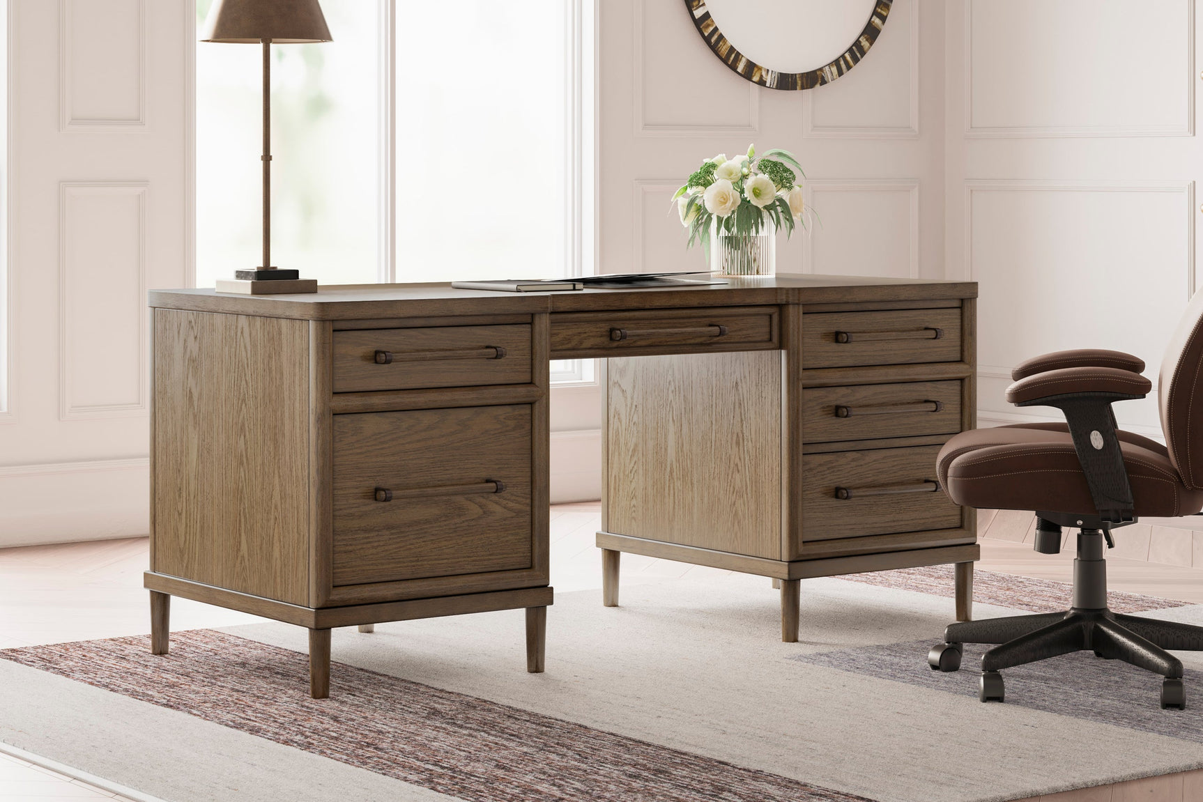 Roanhowe office desk drawer details with metal pulls