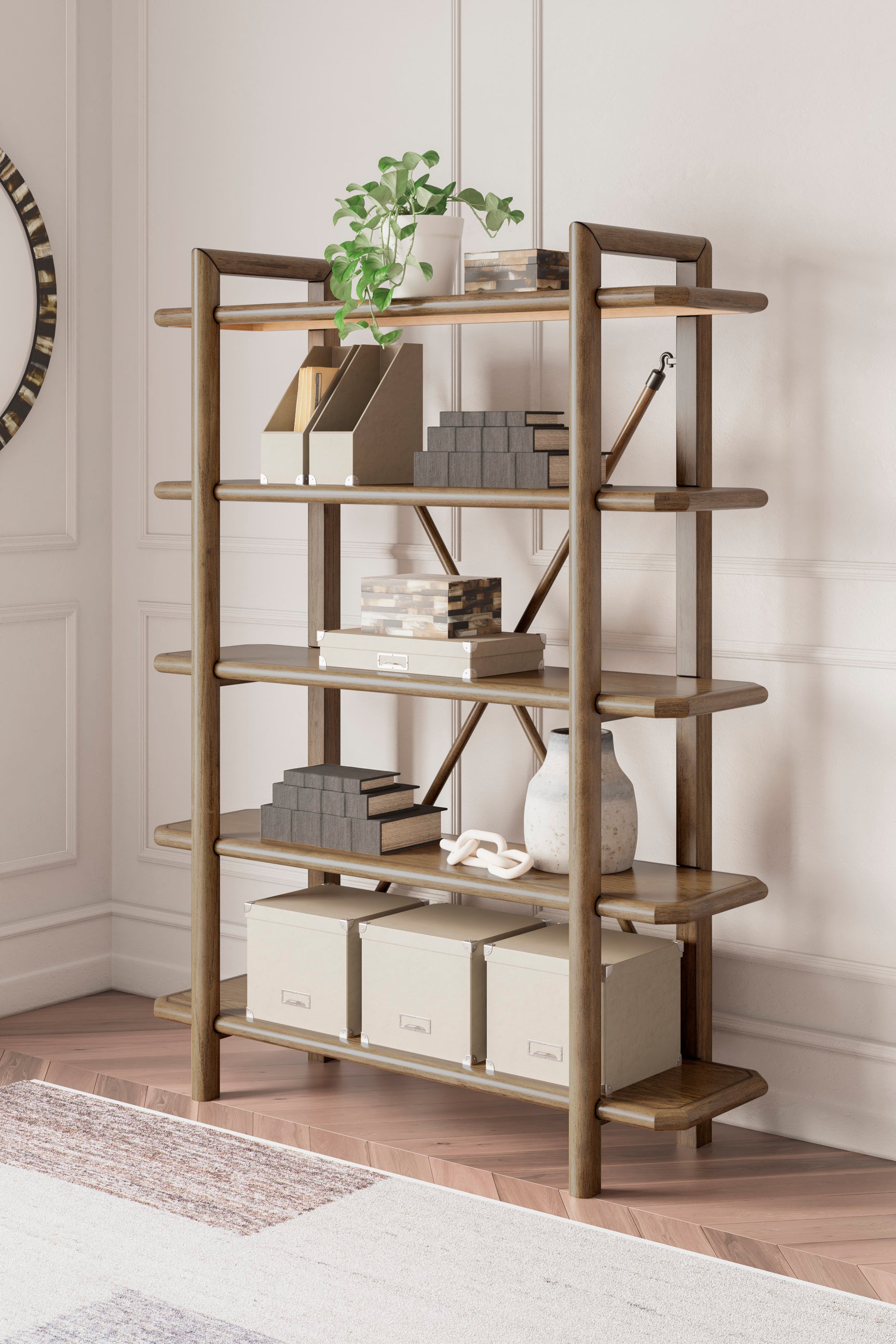 Roanhowe brown bookcase full front view