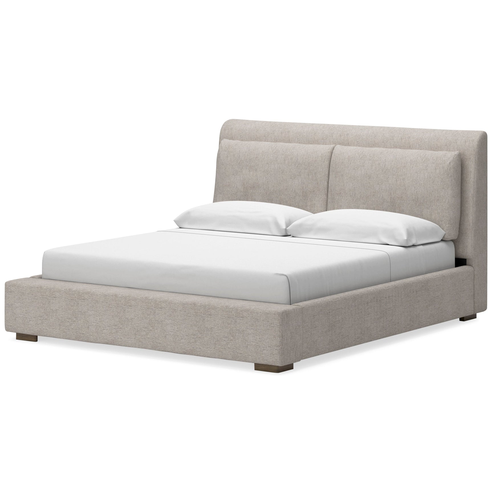 Close-up of Jully bed oatmeal upholstery and headboard