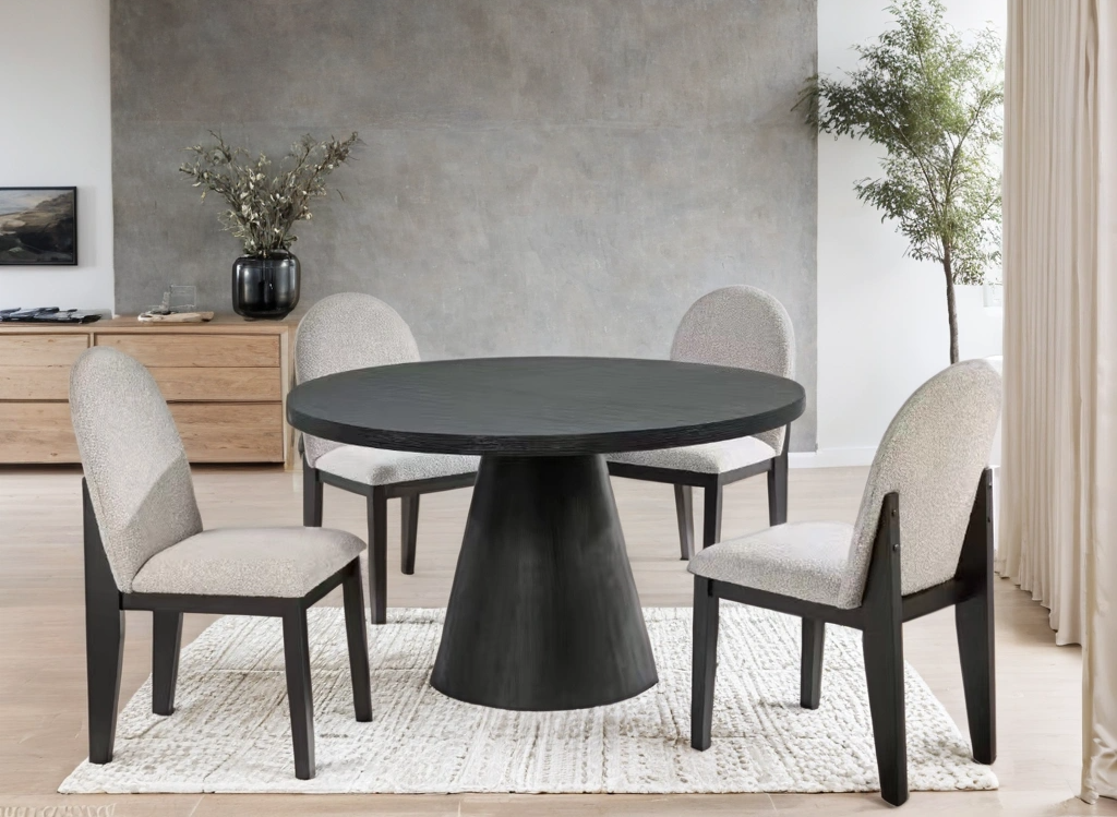 Dira Black Gray Dining Room Set in room setting showing table and chairs