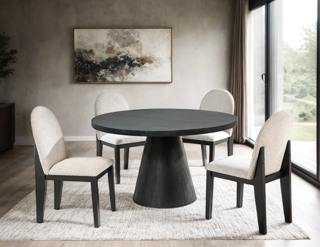 Dira Black Gray Dining Room Set main view with table and chairs