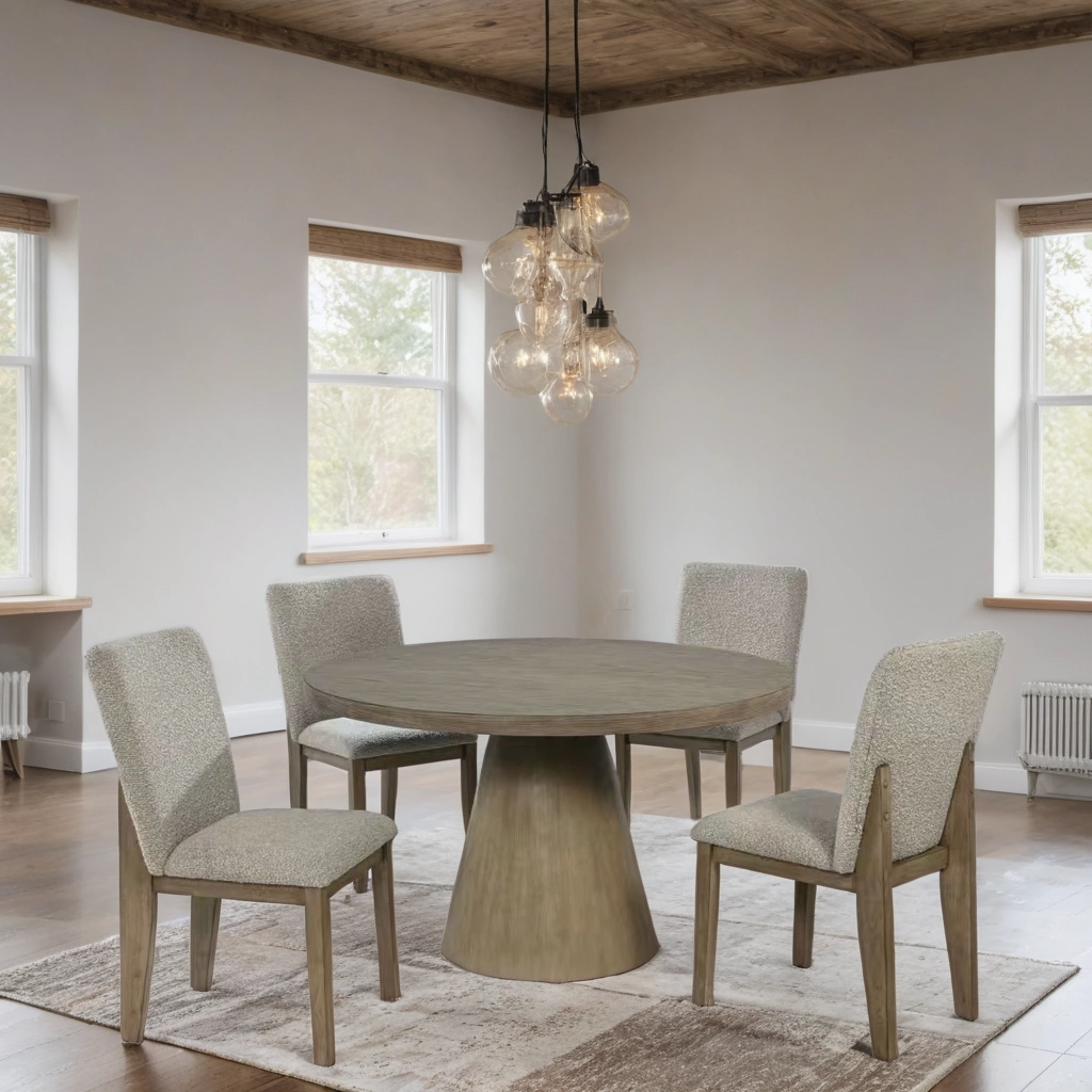 Dina Gray Round Dining Table with Chairs Side View
