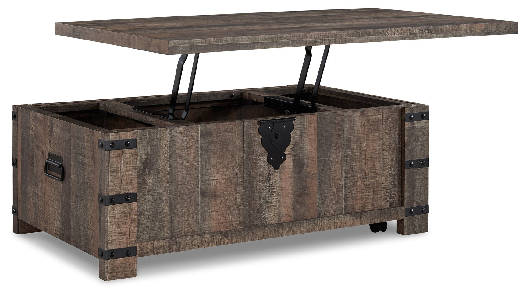 Hollum Rustic Brown Lift-Top Coffee Table side angle