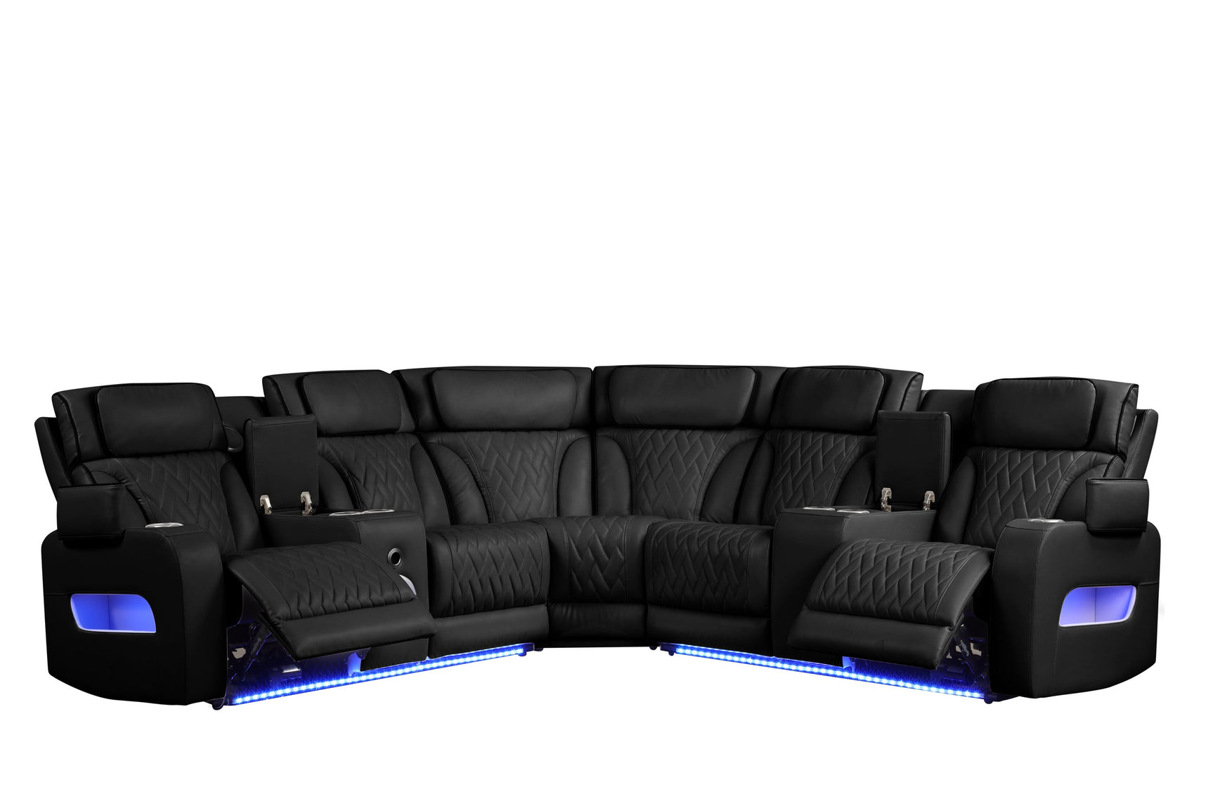 Power headrest and footrest close-up on Spain sectional