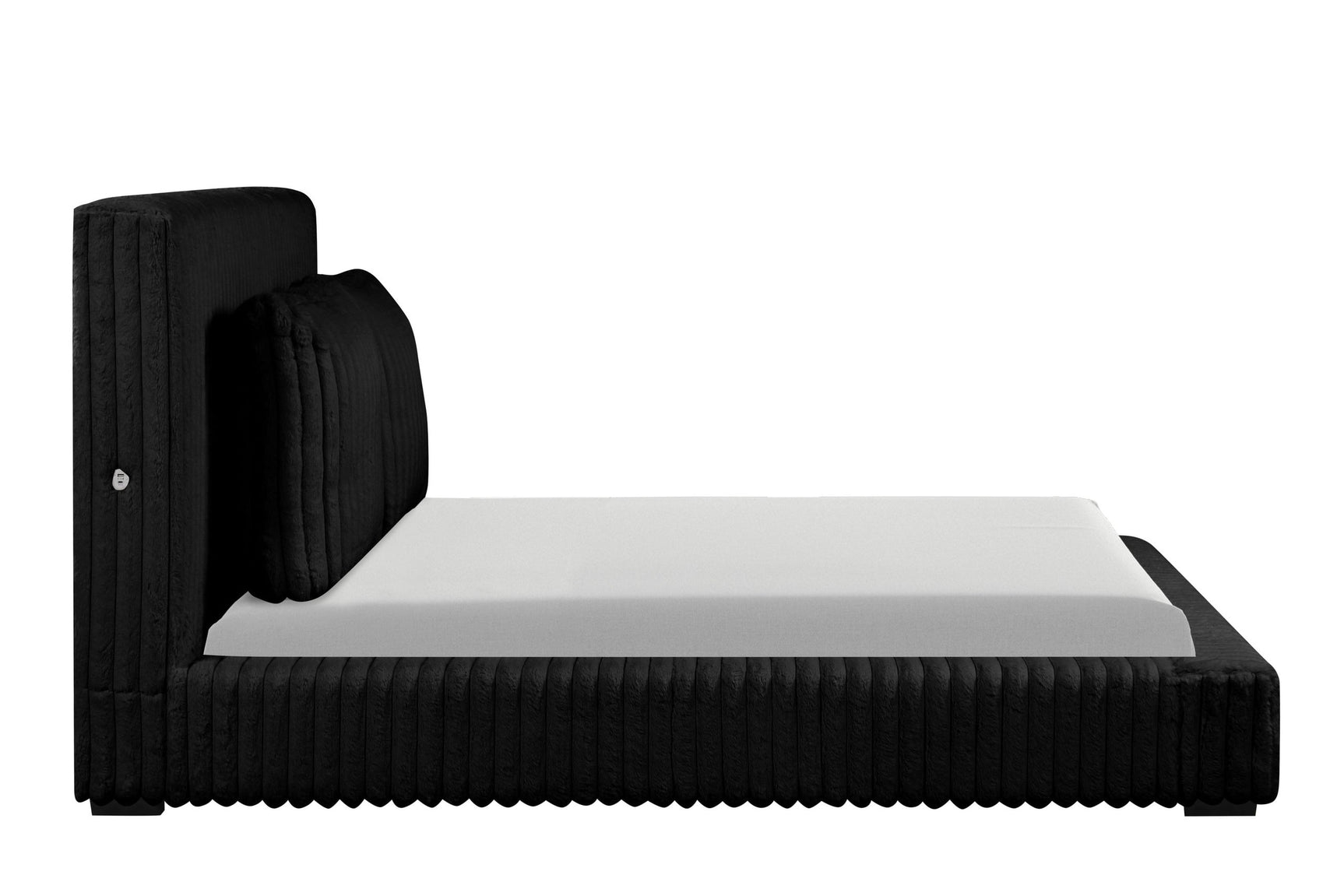 Close-up of Lauren bed fabric and USB charging port