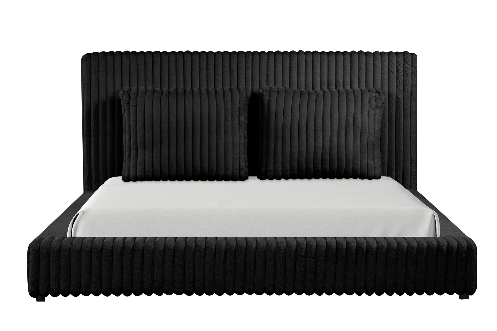 Lauren black fabric upholstered bed close-up angle