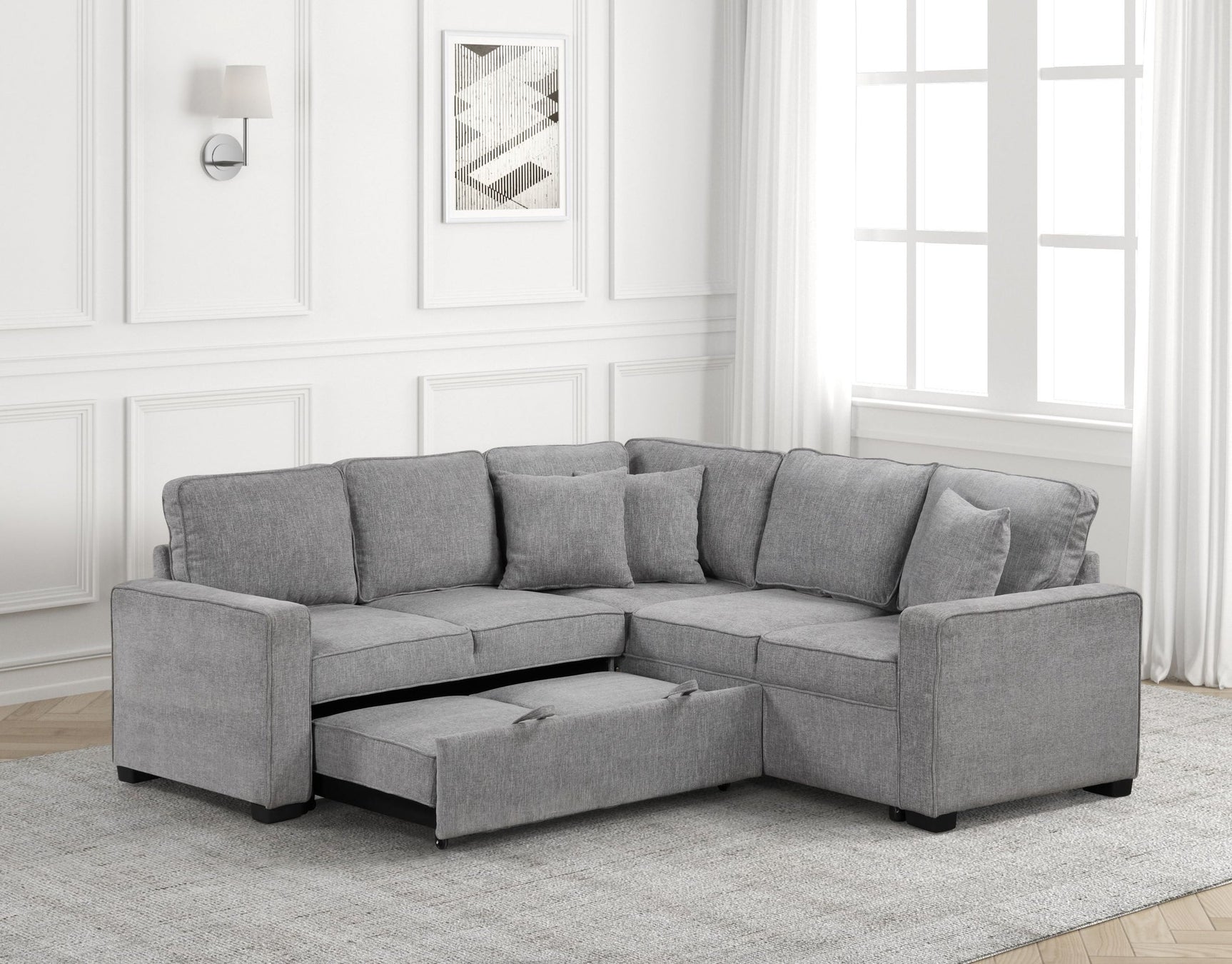 side view of Ariel Gray sectional sofa with USB charging ports