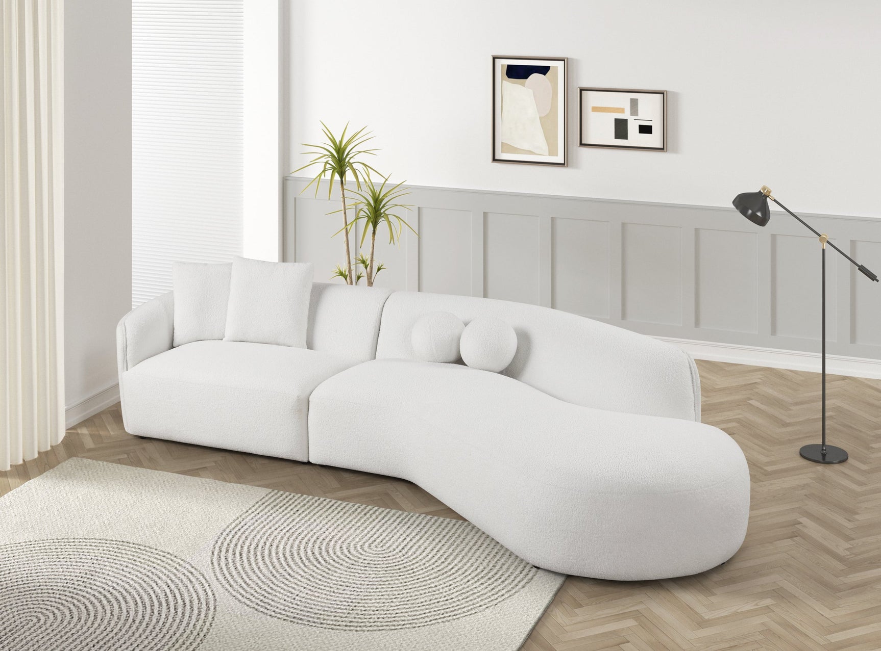 Mia Beige Boucle Fabric Sectional Sofa side profile view