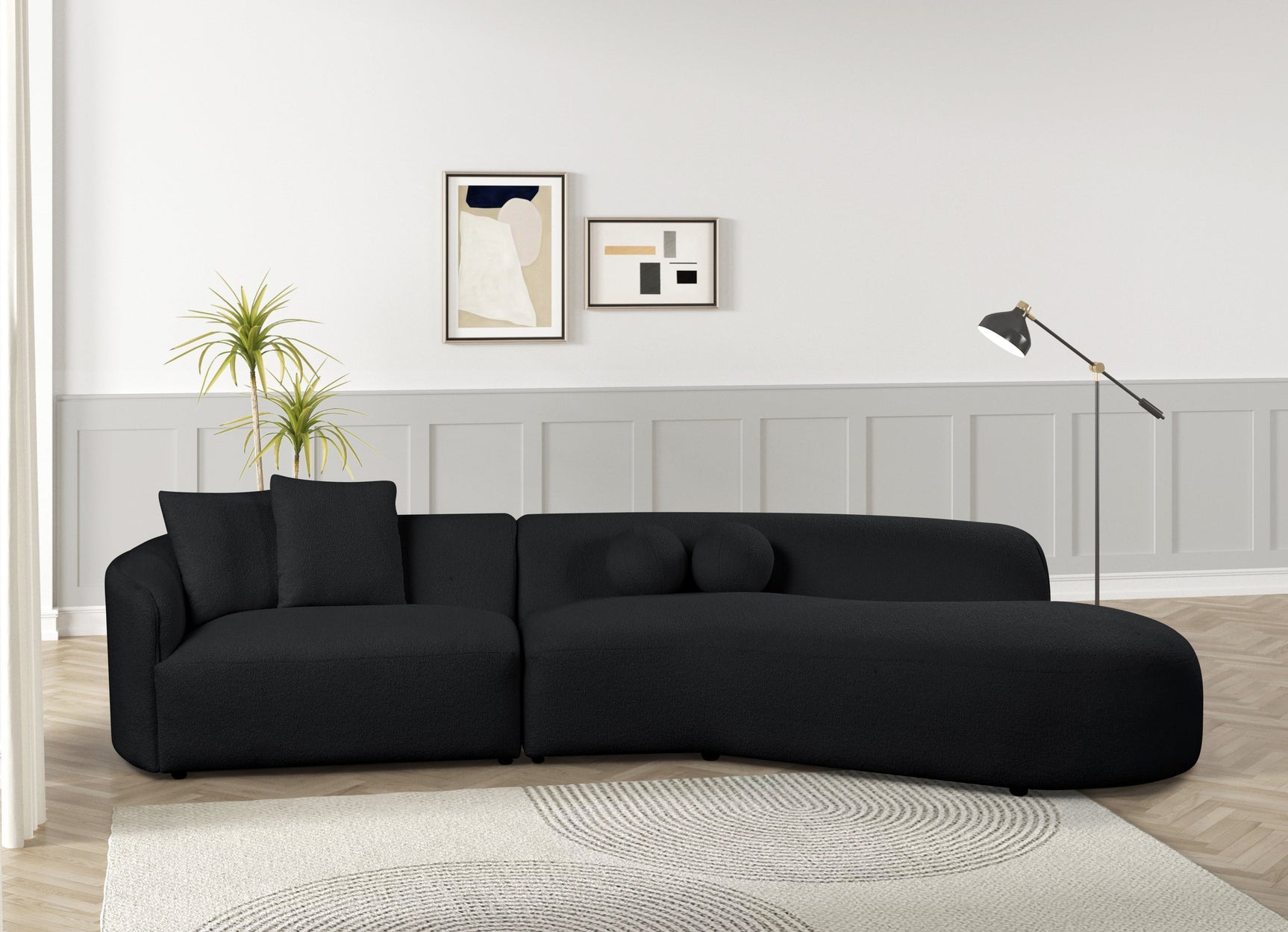 Side view of Mia Black Boucle Sectional Sofa