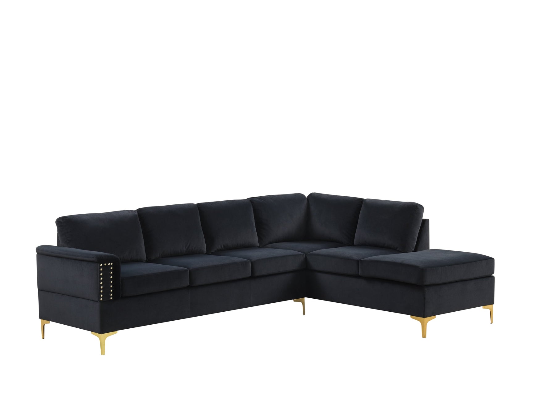 Vogue Black Velvet Sectional Sofa side angle view