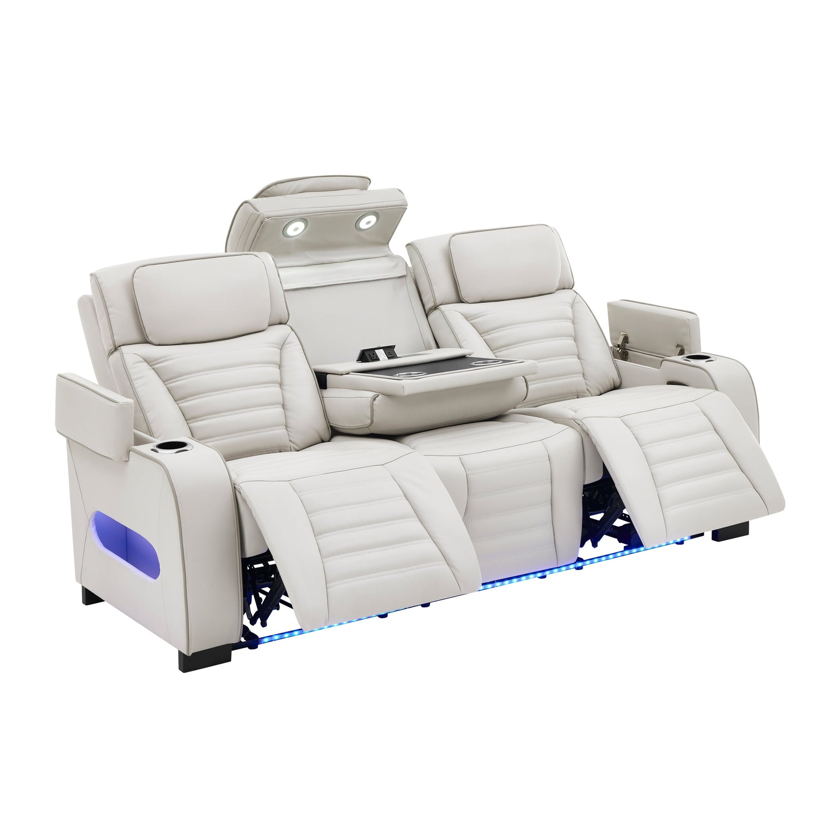Side view of loveseat with Bluetooth speakers