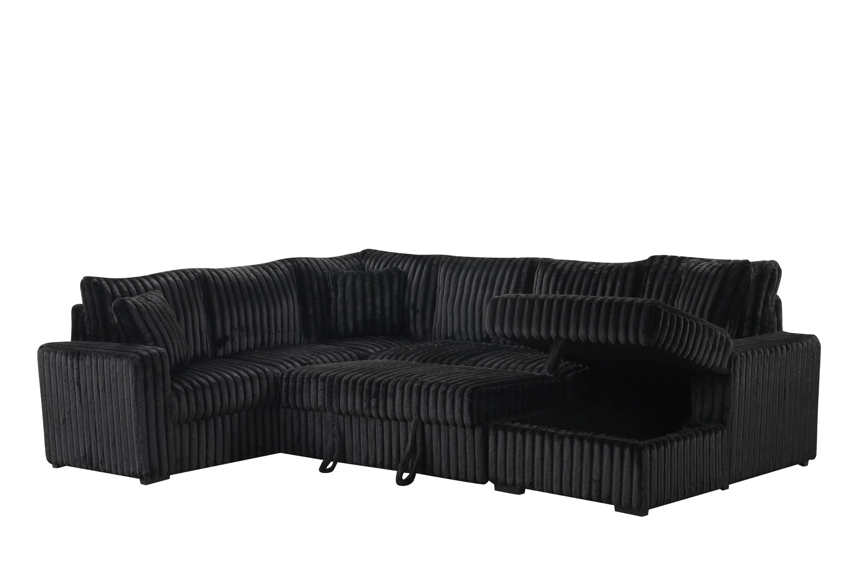 close-up detail of Sonic Black fabric upholstery on sectional sofa