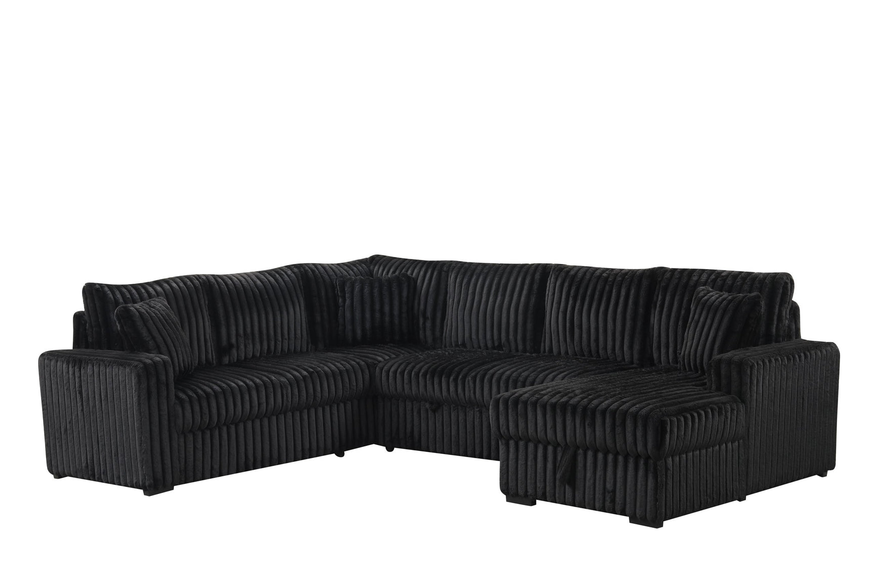 living room view with Sonic Black fabric sectional sofa in modern setting