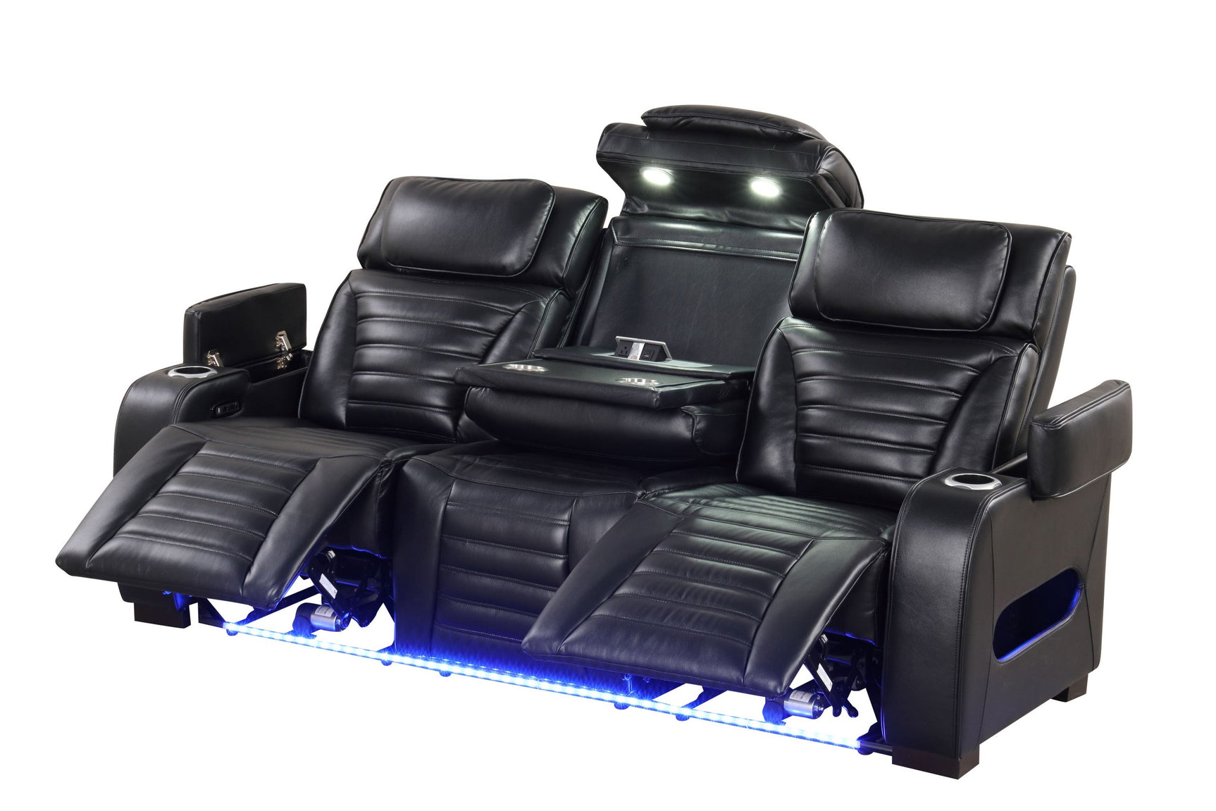 Tokyo Black loveseat with Bluetooth speaker and reclining features
