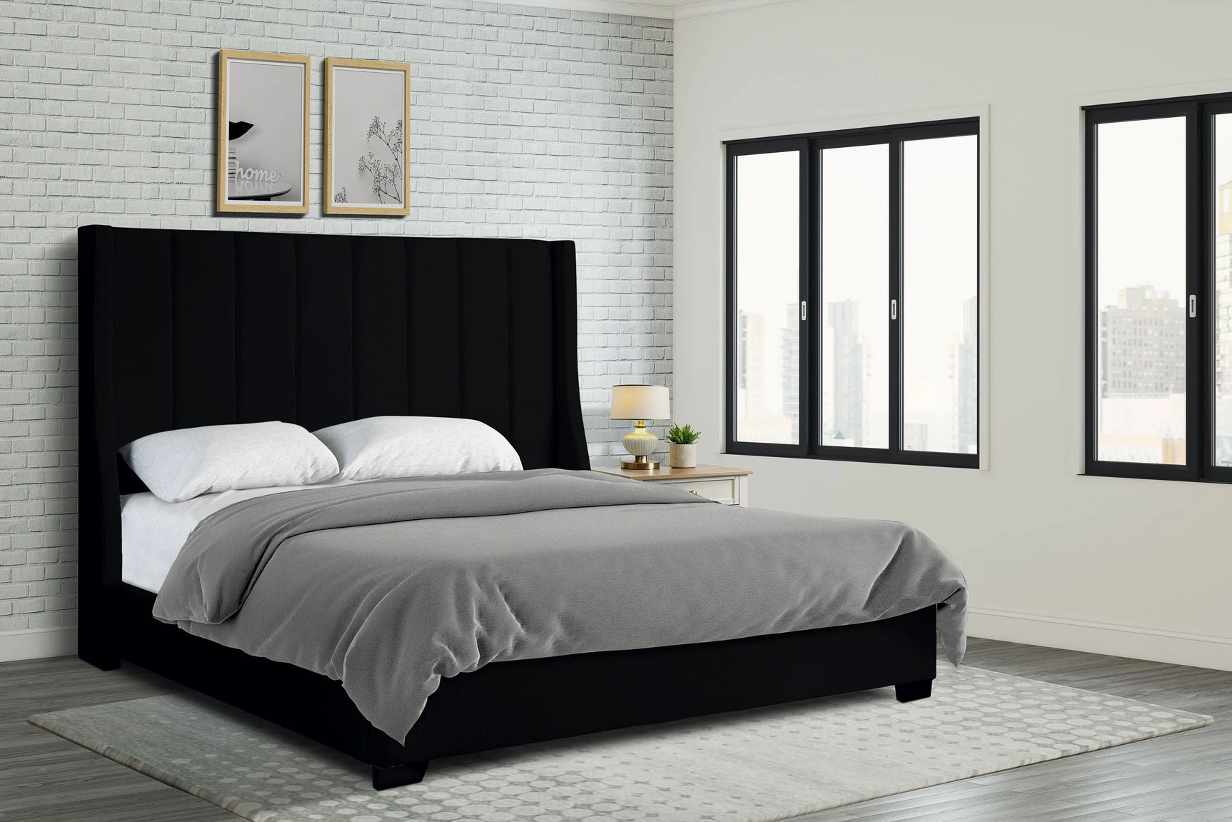Harry Black Upholstered Queen Bed