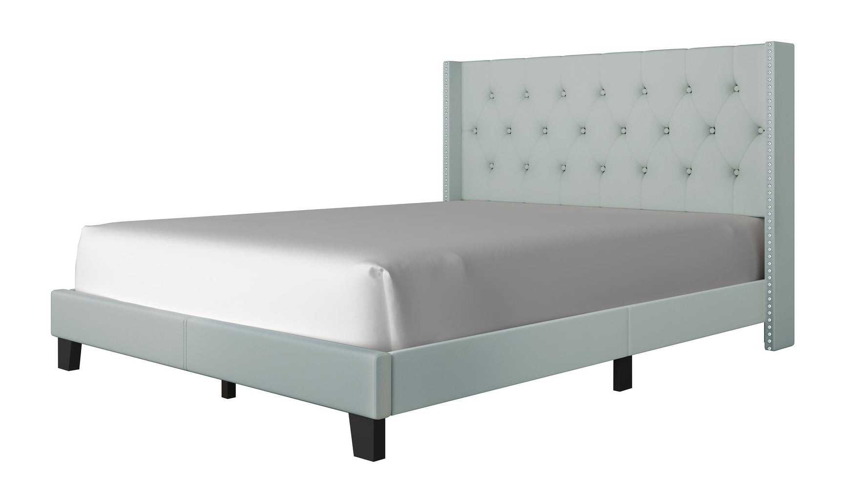 Close-up tufted headboard of Hikaru teal platform bed
