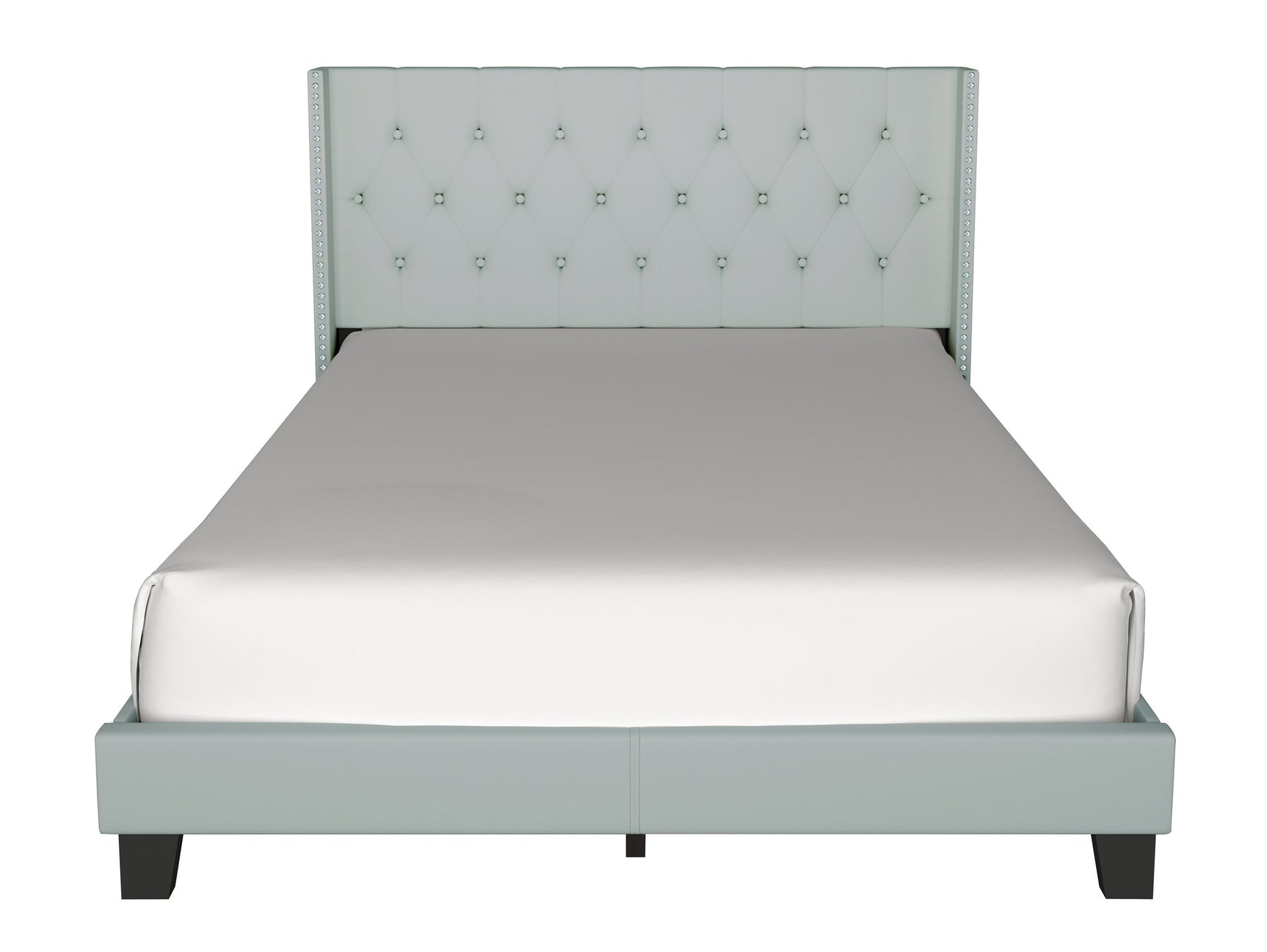 Headboard and mattress close-up with teal upholstery