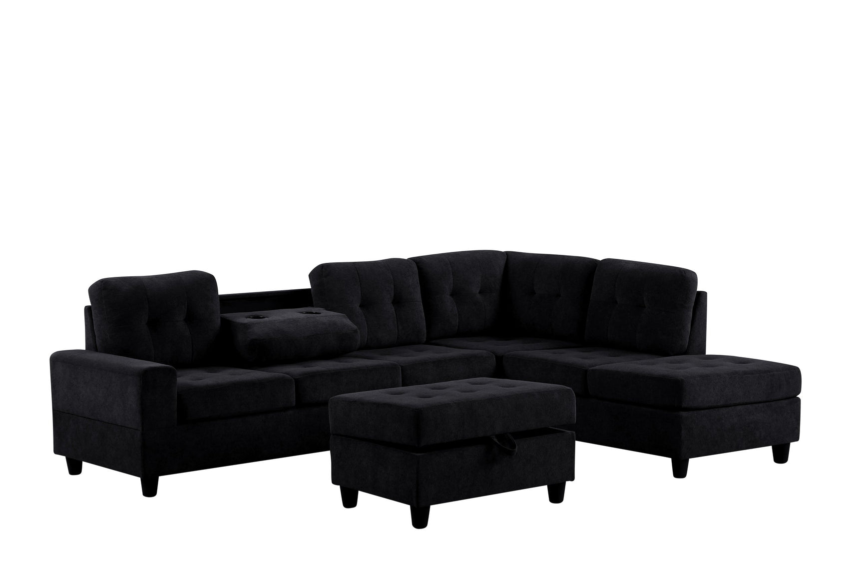 Side view of Heights Black Reversible Sectional Sofa with Storage Ottoman