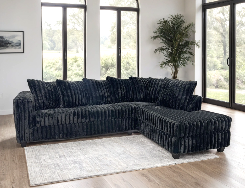 main view of FiveTen Black Velvet Sectional sectional sofa