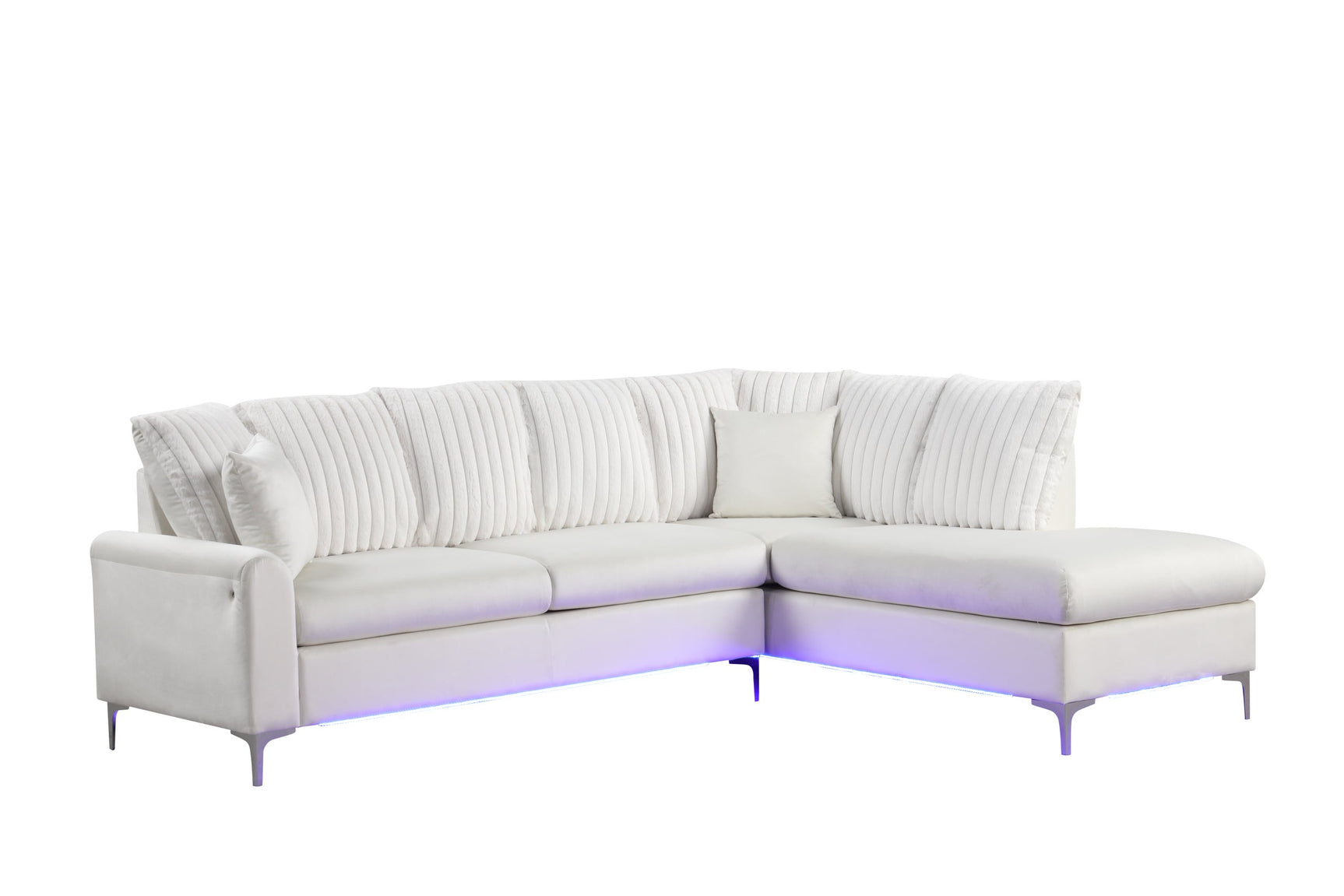 Side view of Candy Beige Sectional Sofa with LED lighting