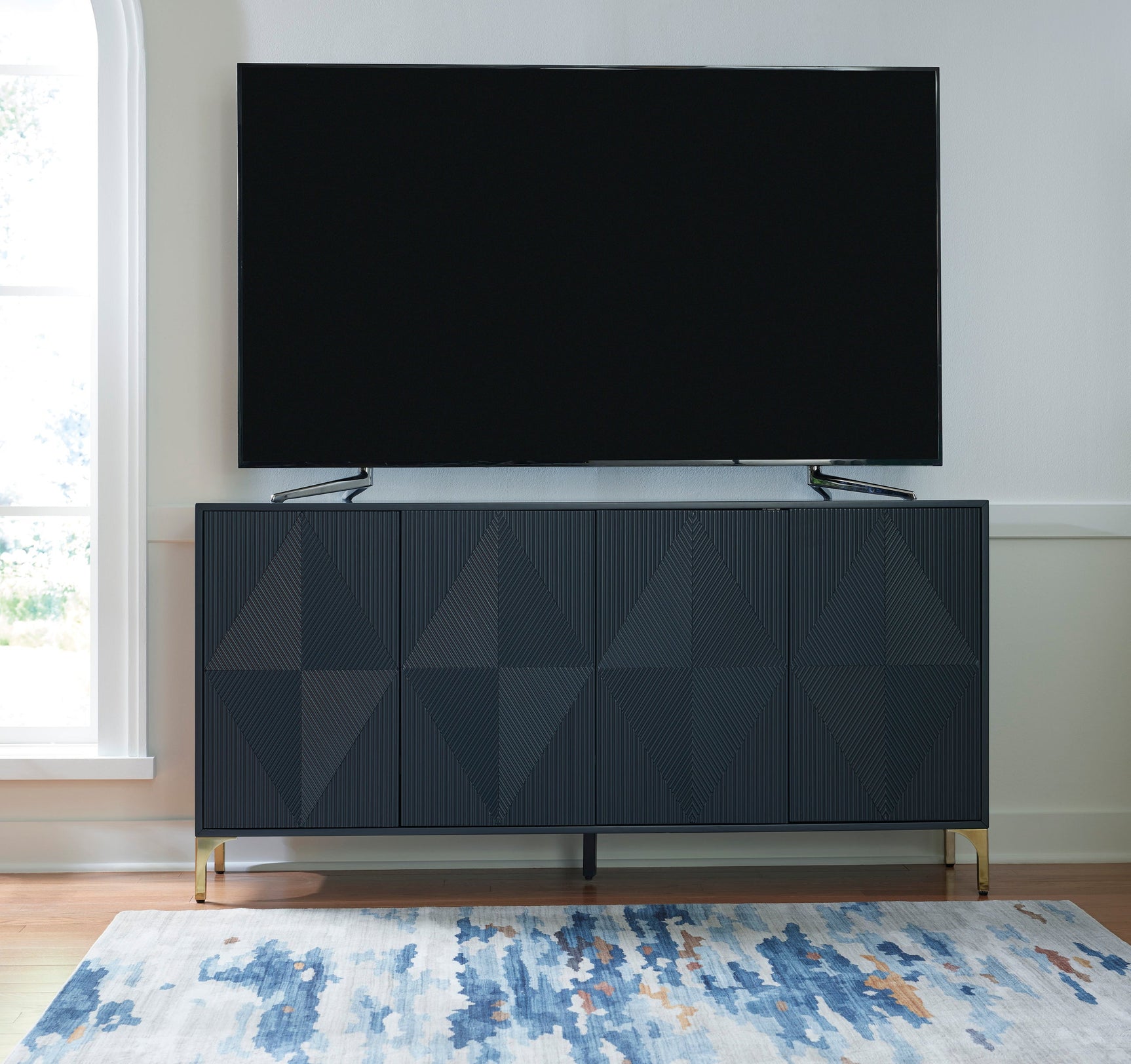 Dark Blue Accent Cabinet front view in room setting